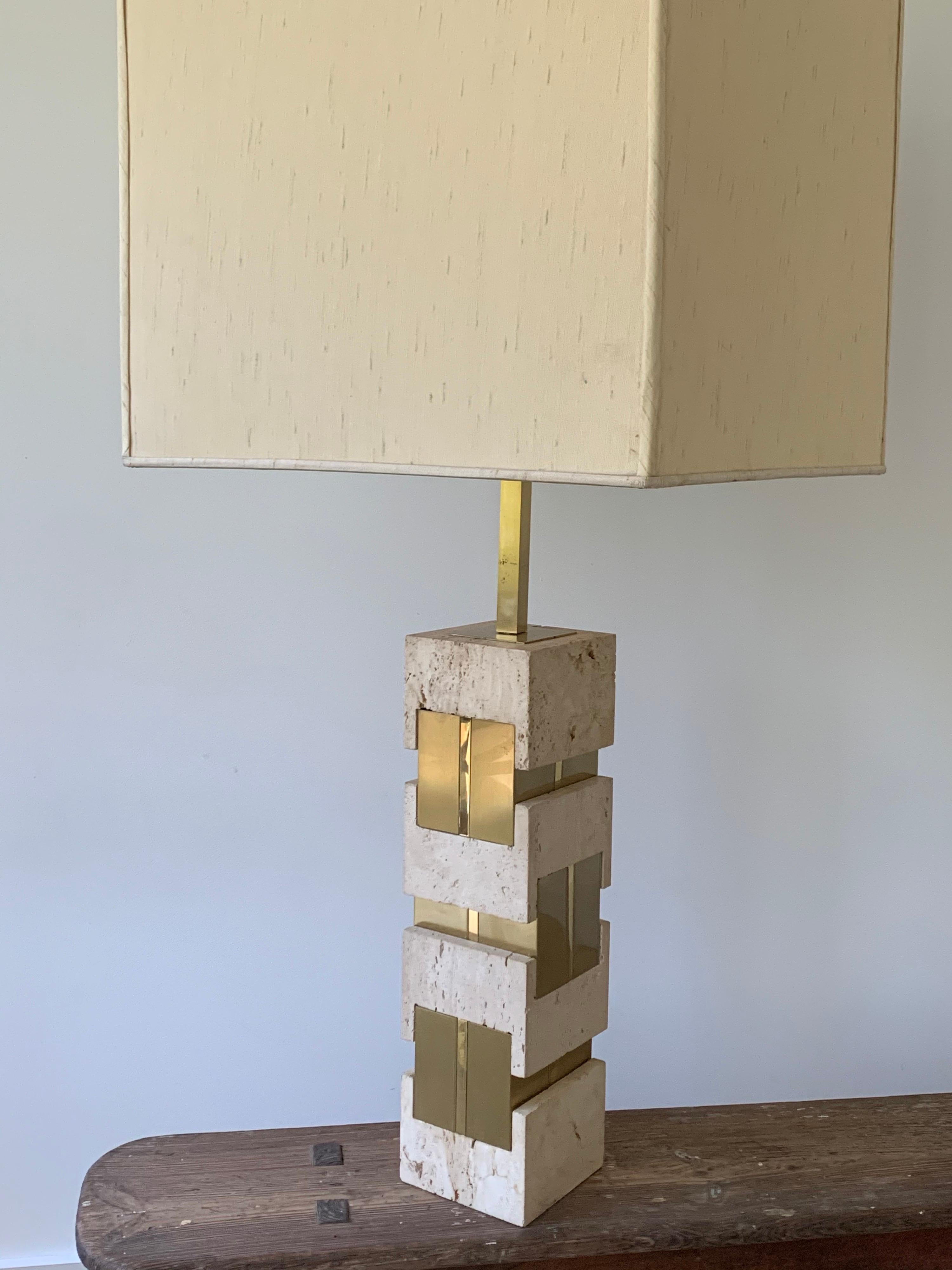 Sciolari Travertine and Brass Table Lamp For Sale 4