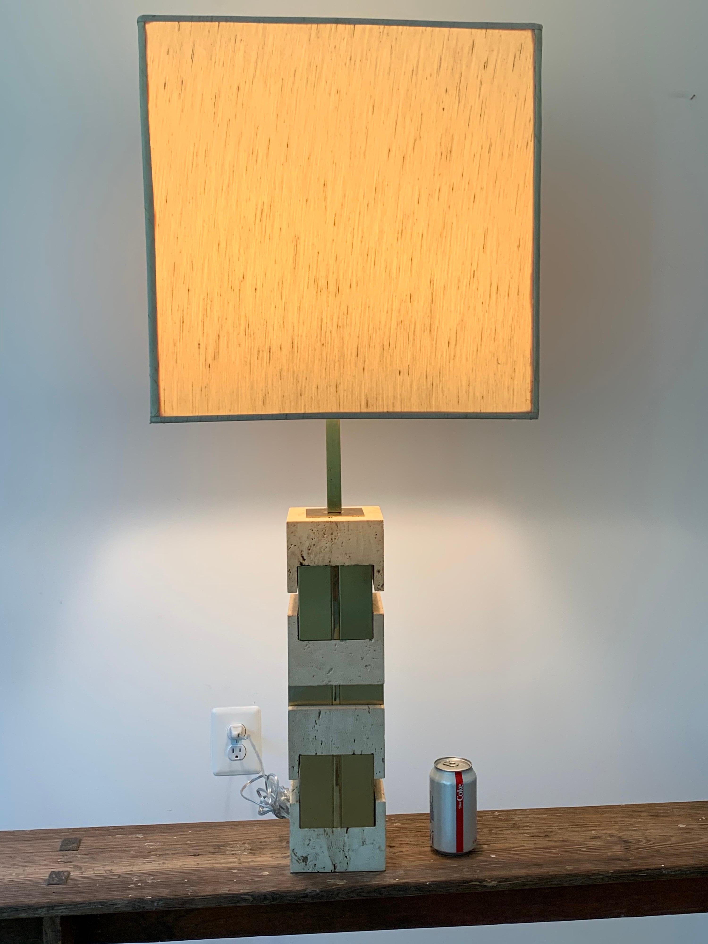 Mid-20th Century Sciolari Travertine and Brass Table Lamp For Sale