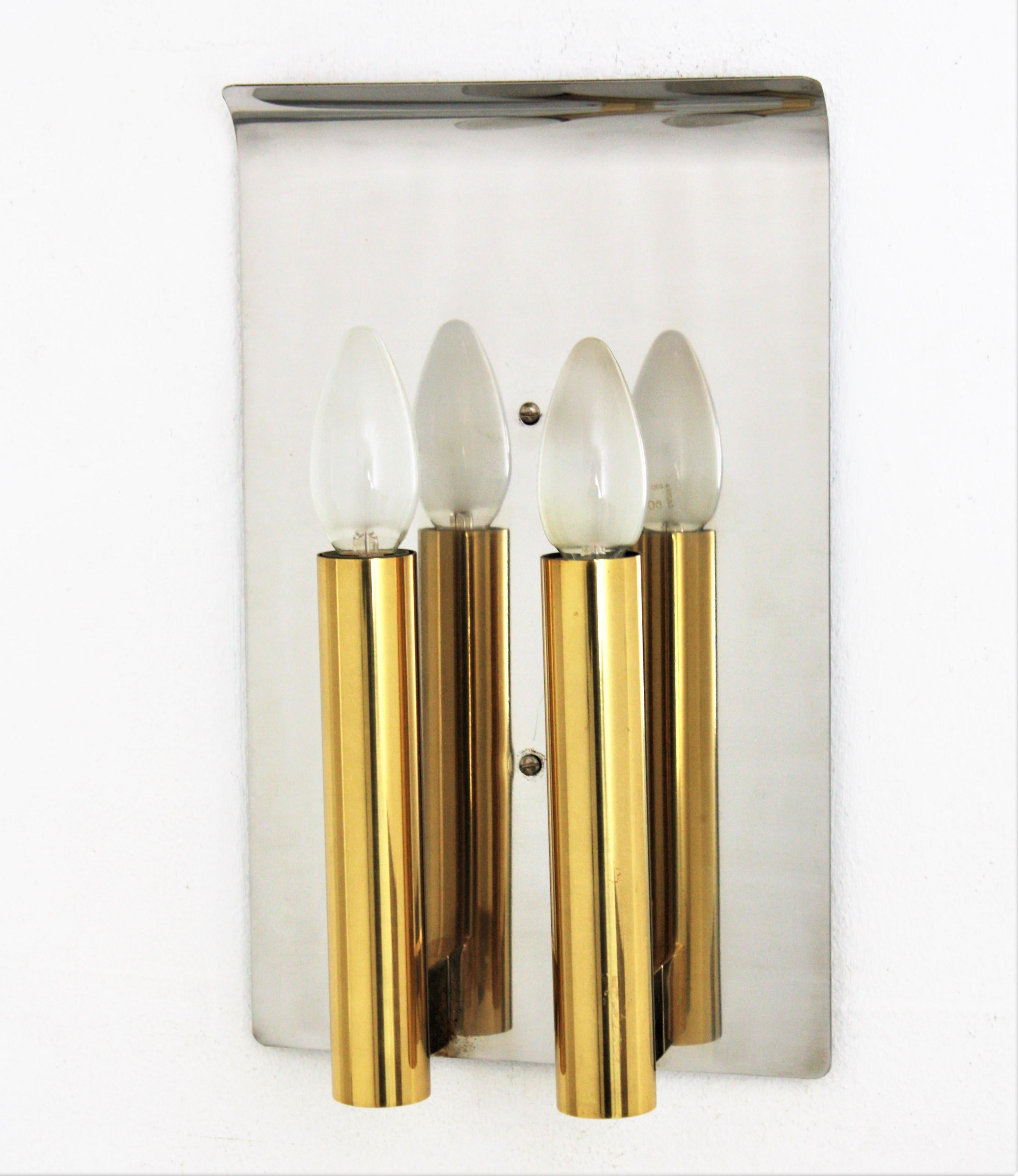 Mid-Century Modern Sciolari Wall Sconce in Brass and Steel, Italy, 1960s For Sale