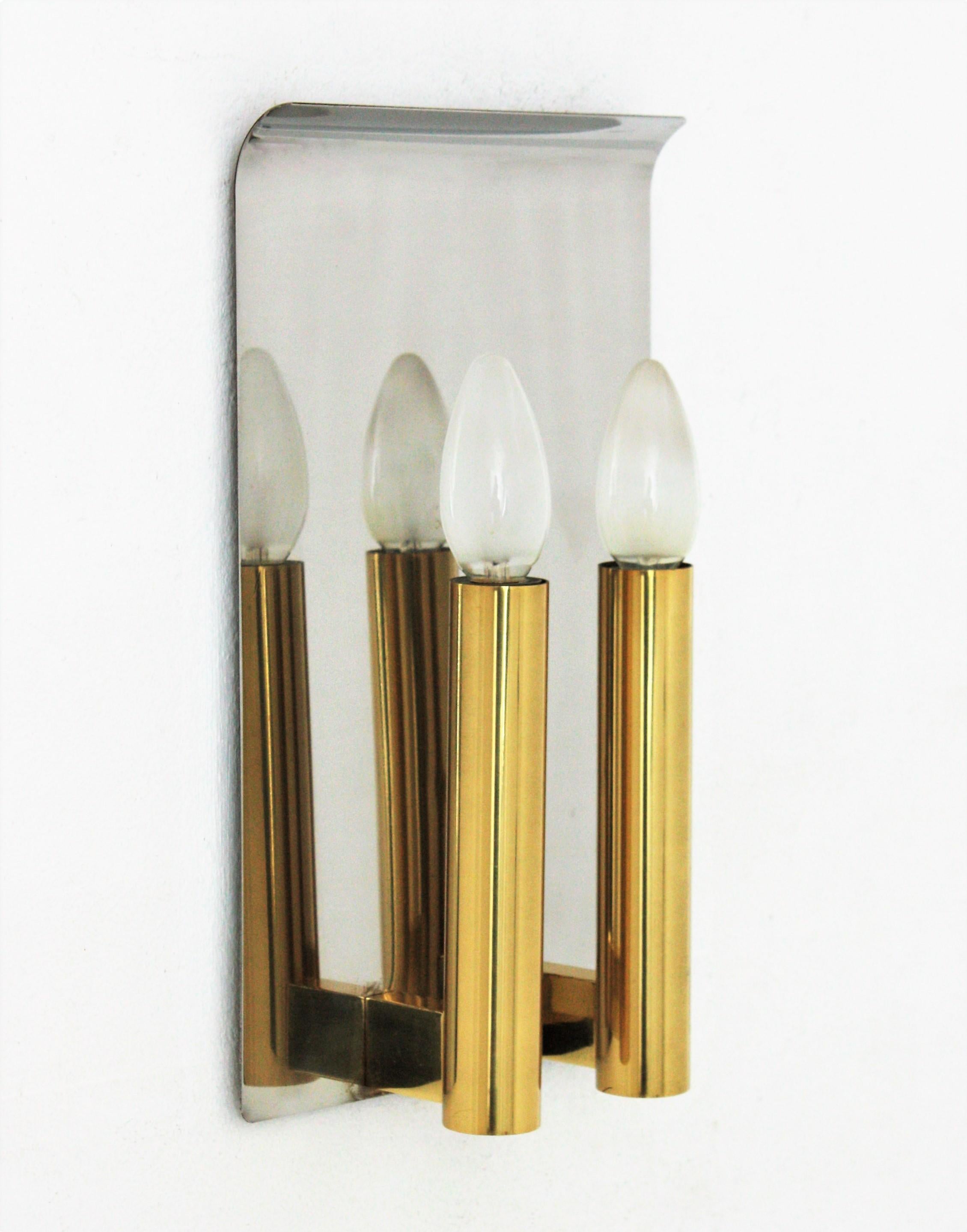 20th Century Sciolari Wall Sconce in Brass and Steel, Italy, 1960s For Sale