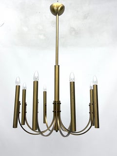 Sciolari, Vintage Italian large 8 lights brass chandelier. 1970s