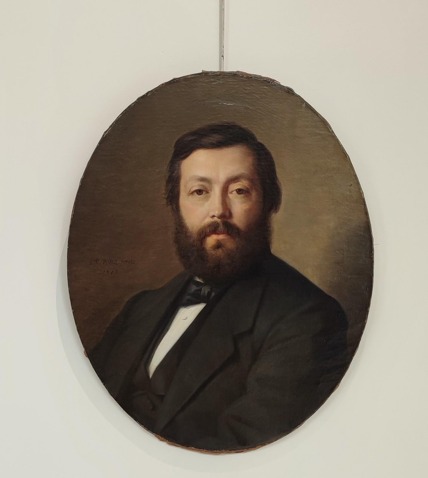 Bearded man in suit and bow tie - Painting by Scipion Rolland