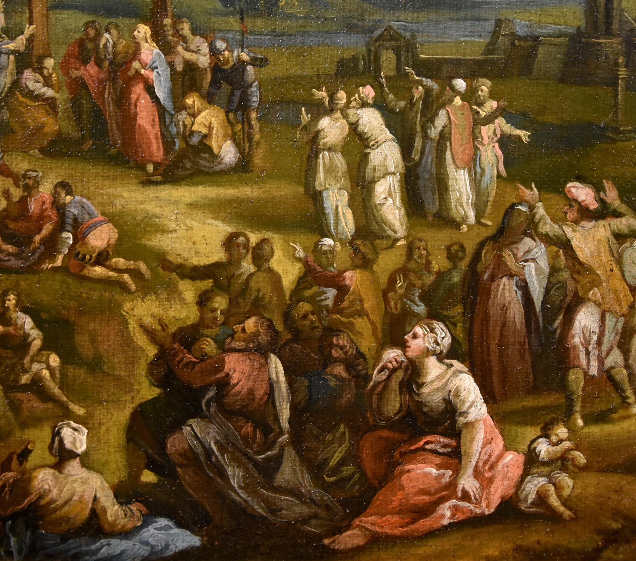 Peinture à l'huile sur toile - Paysage de crucifixion - Christ - Ancien maître - 17ème siècle  en vente 8