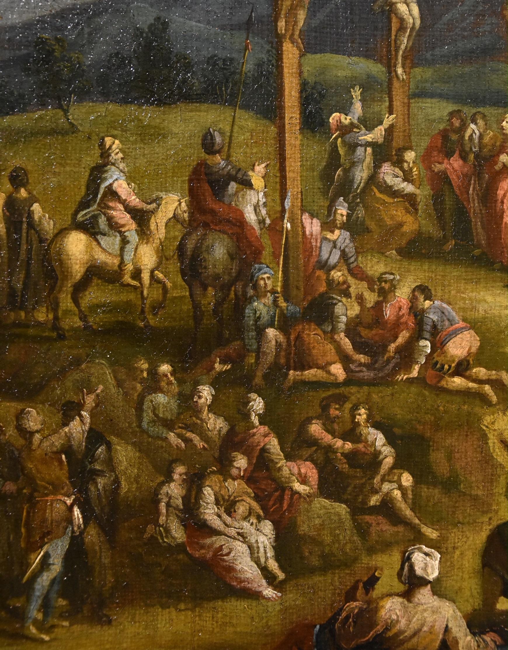 Paisaje Crucifixión Cristo Pintura Óleo sobre lienzo Viejo maestro Siglo XVII 9