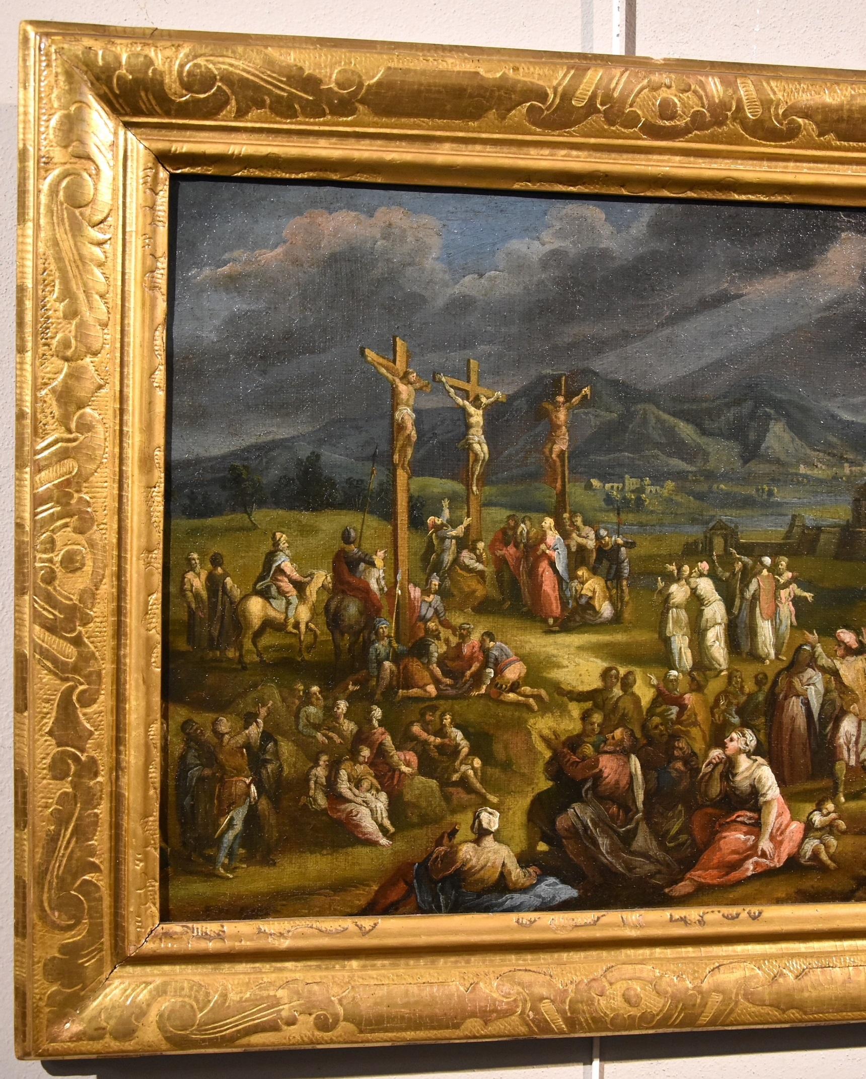 Scipione Compagni, ou Compagno (Naples, environ 1624 - après 1680)
Fantastique paysage avec la Crucifixion du Christ sur le Mont Calvaire

Peinture à l'huile sur toile
cm. 47 x 62
avec cadre antique cm. 63 x 78 cm.

Nous présentons avec grand