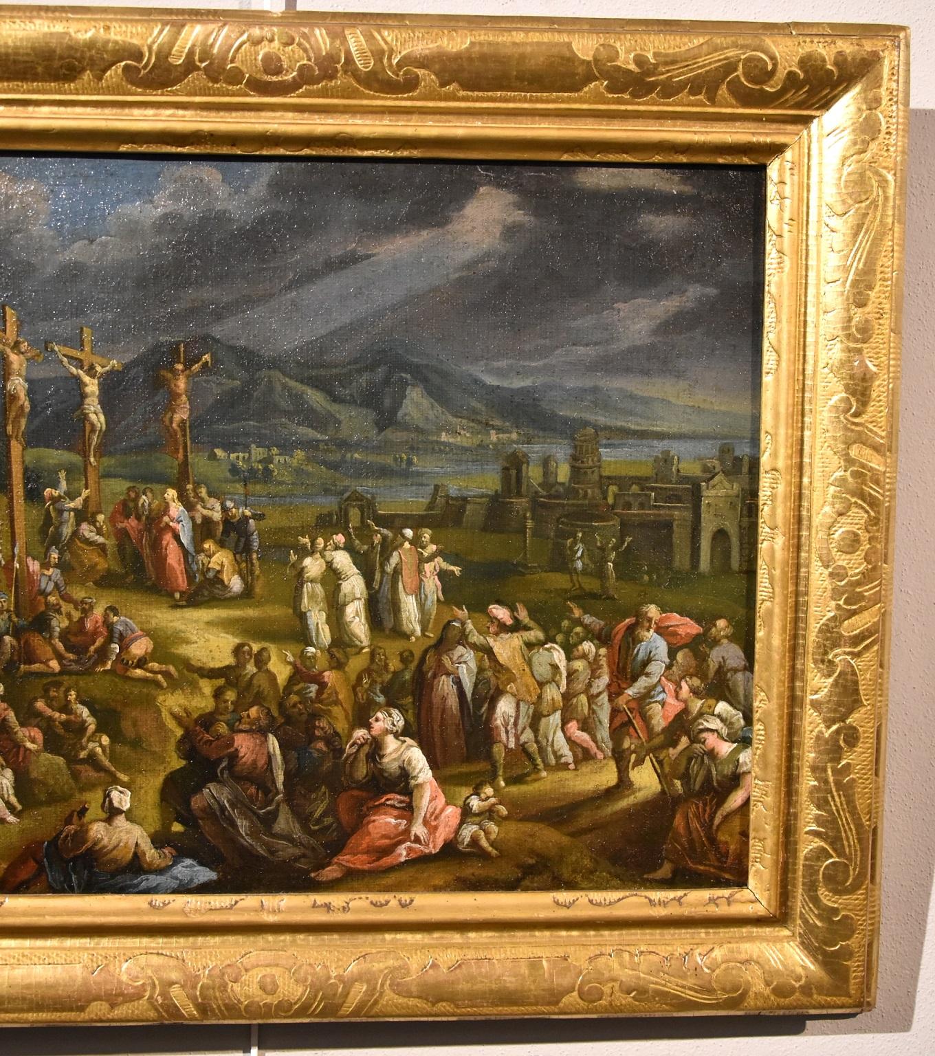 Landschaft, Kreuzigung Christi, Öl auf Leinwand, alter Meister, 17. Jahrhundert  im Angebot 1