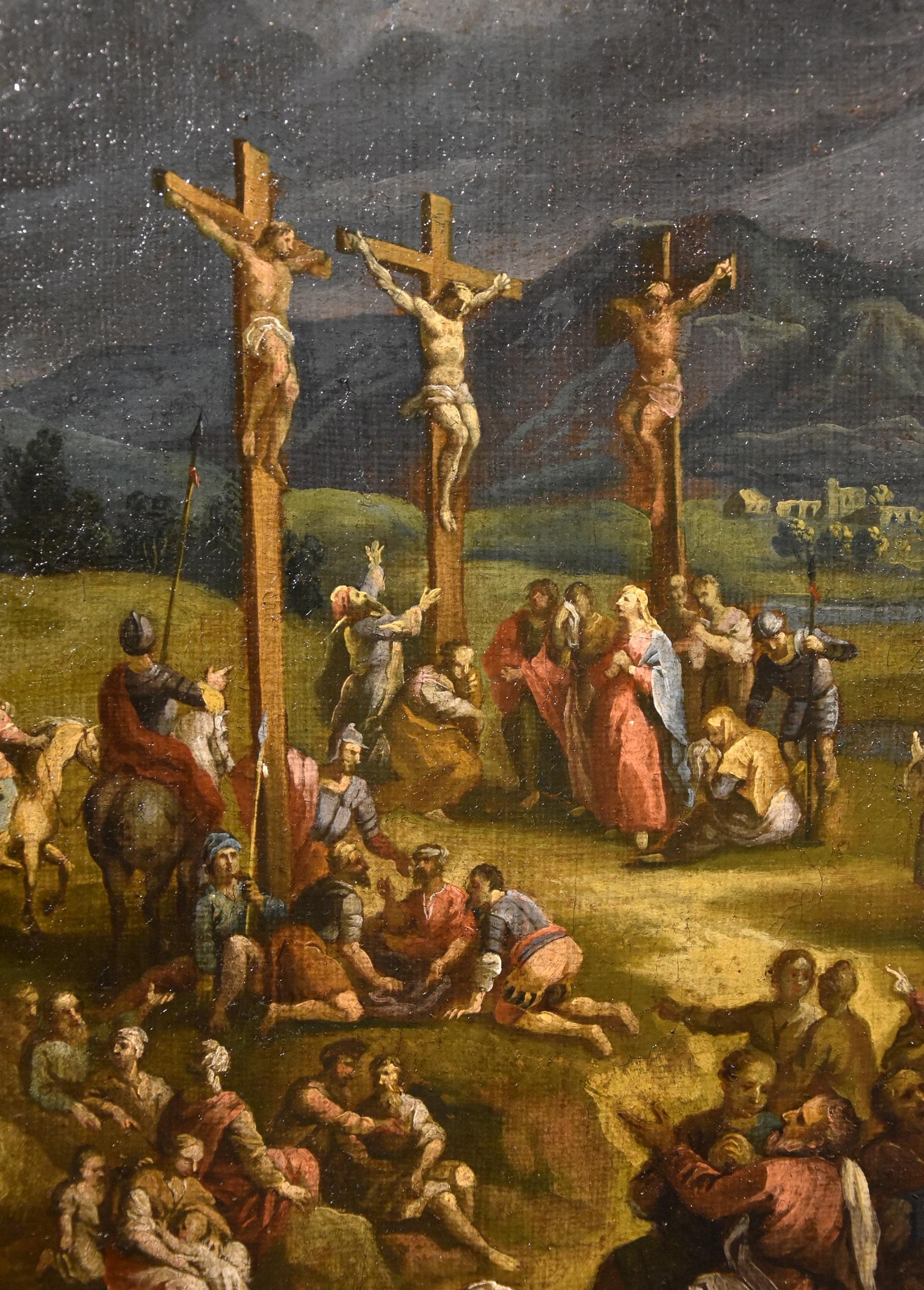 Peinture à l'huile sur toile - Paysage de crucifixion - Christ - Ancien maître - 17ème siècle  en vente 4