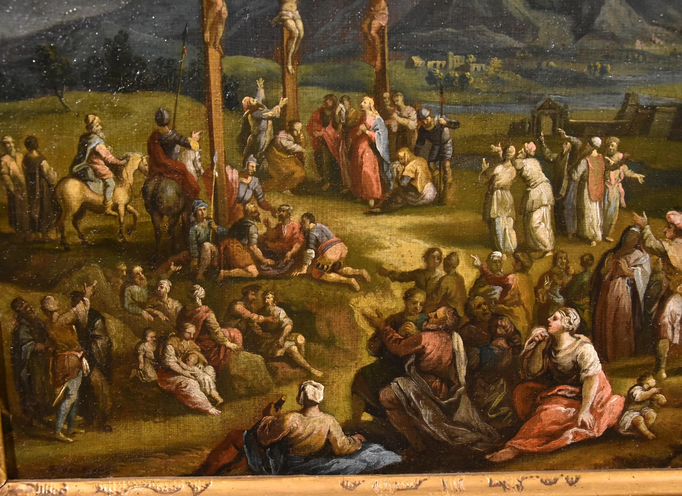 Landscape Crucifixion Christ Paint Oil on canvas Old master 17th Century  For Sale 3