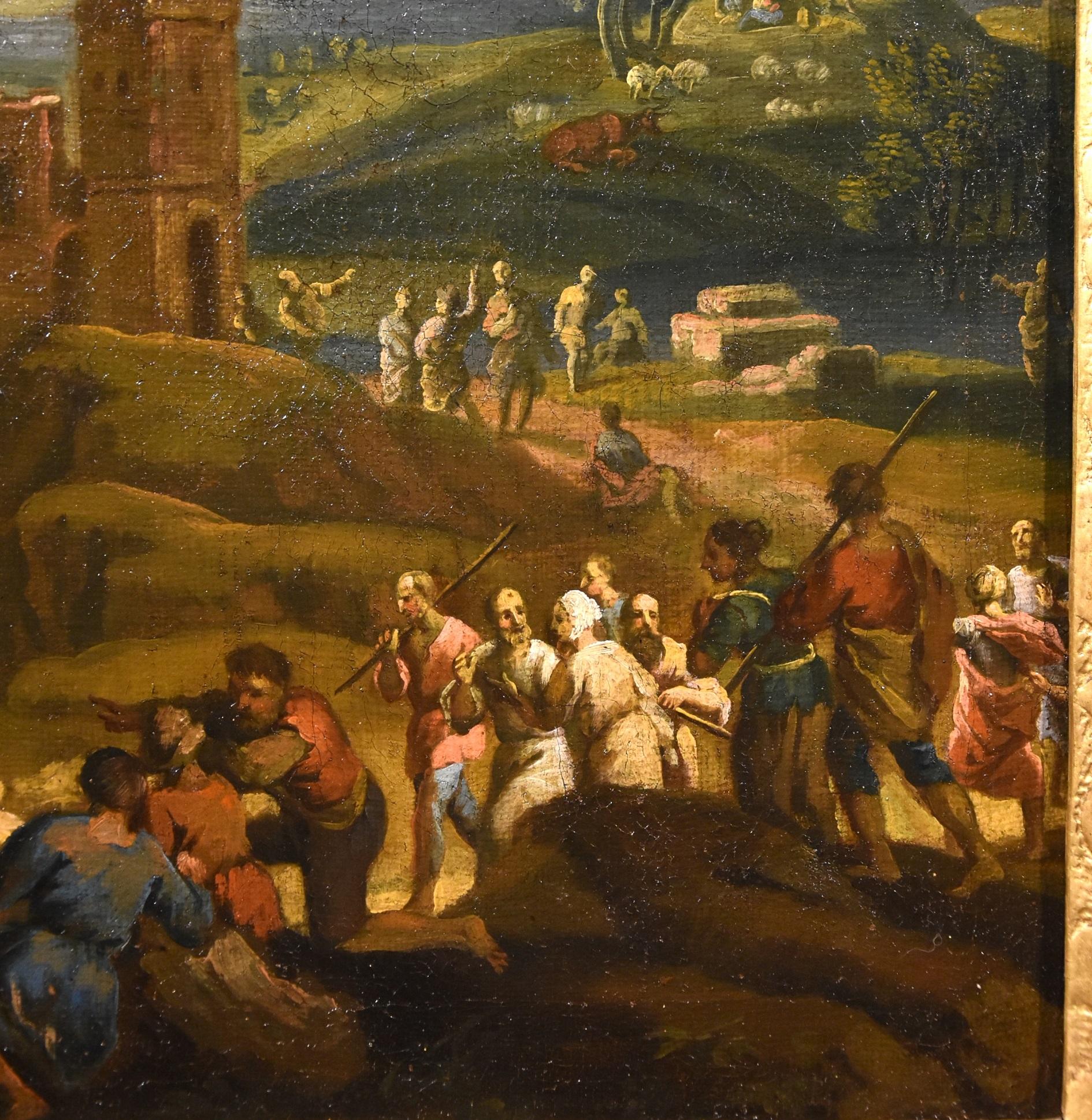 Paesaggio Presepe Religioso Dipinto Olio su tela Vecchio maestro 17° secolo Italiano 2