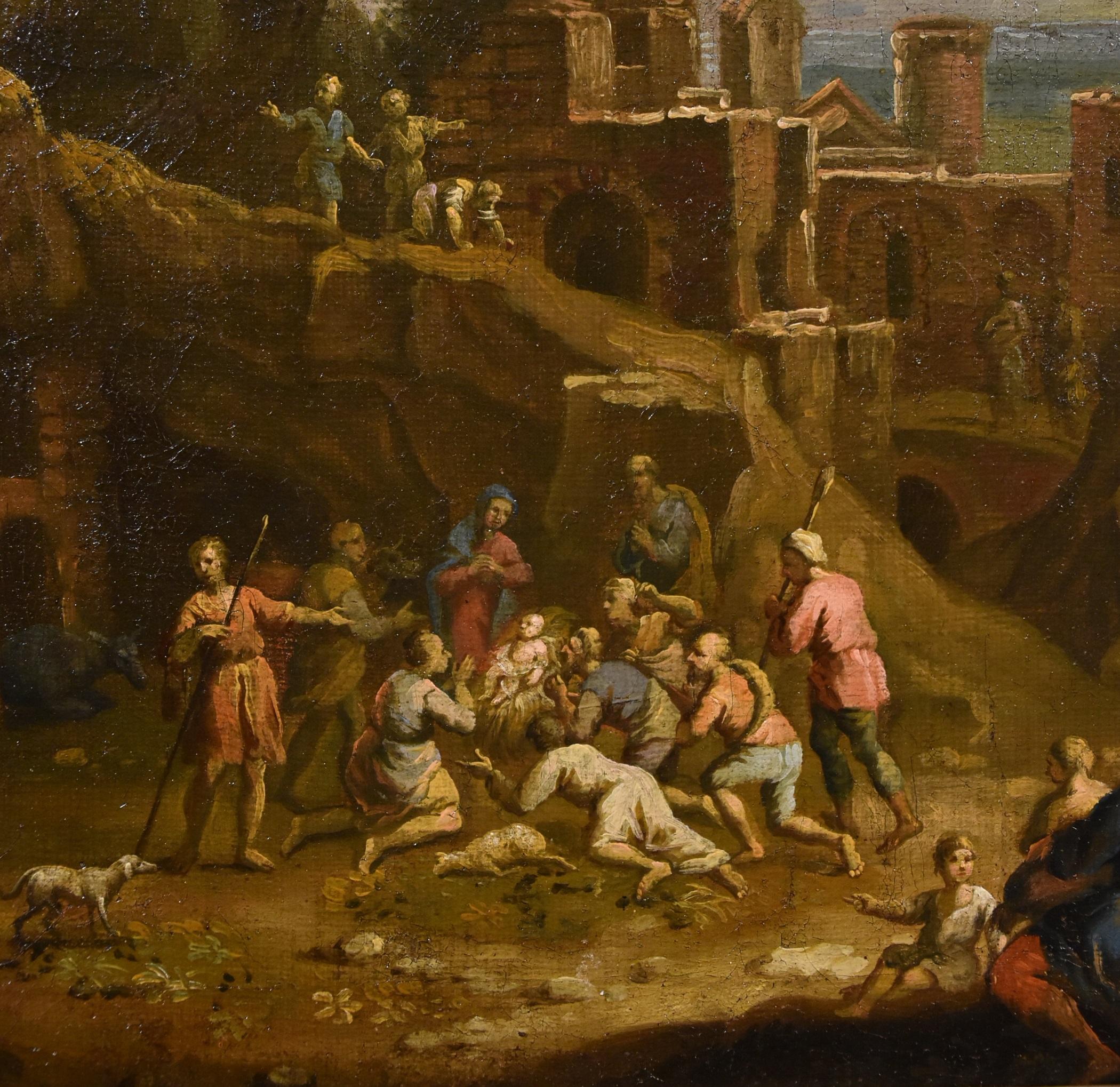 Landscape Nativity Religious Paint Oil on canvas Old master 17th Century Italian For Sale 4