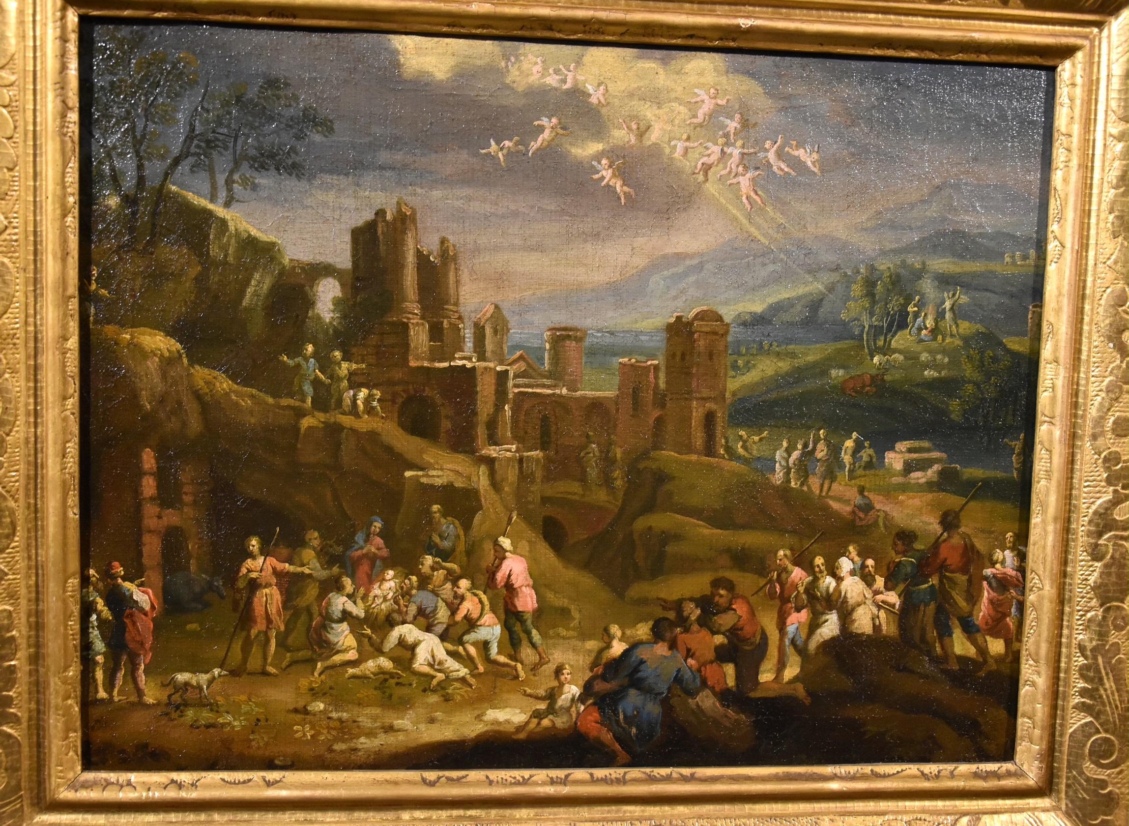 Peinture religieuse - Paysage natif - Huile sur toile - Maître ancien 17ème siècle italien - Marron Landscape Painting par Scipione Compagni, or Compagno (Naples, about 1624 - after 1680)