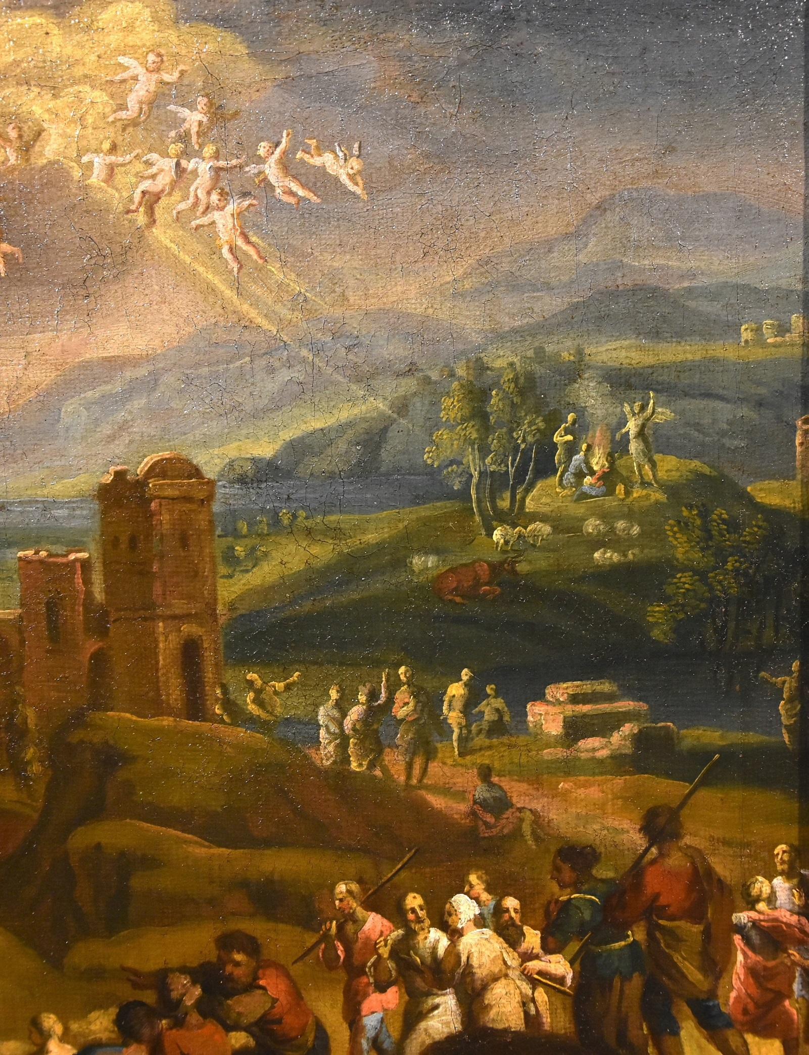 Landscape Nativity Religious Paint Oil on canvas Old master 17th Century Italian For Sale 1