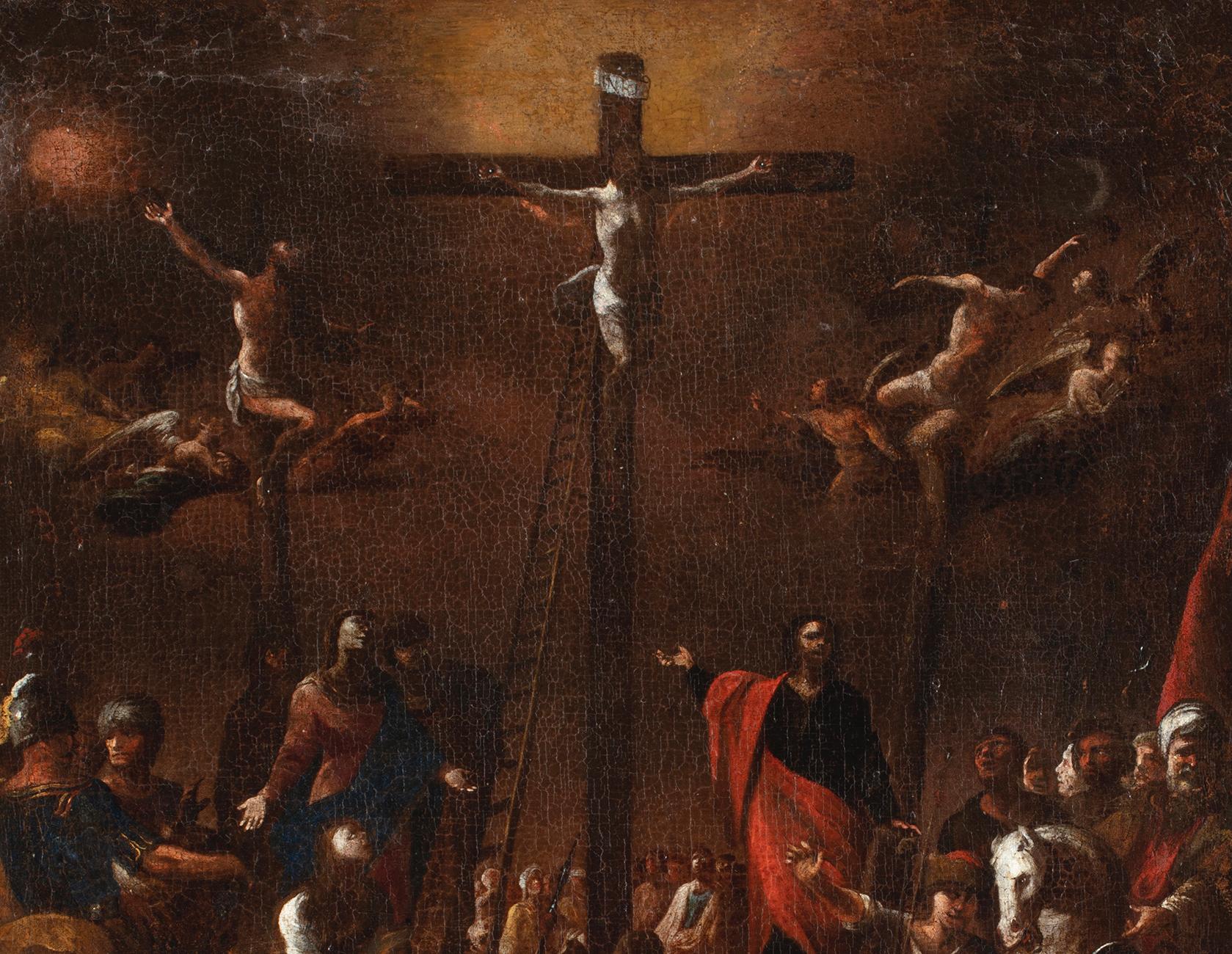 Huile sur toile Crucifixion de Scipione Compagno du 17ème siècle en vente 2