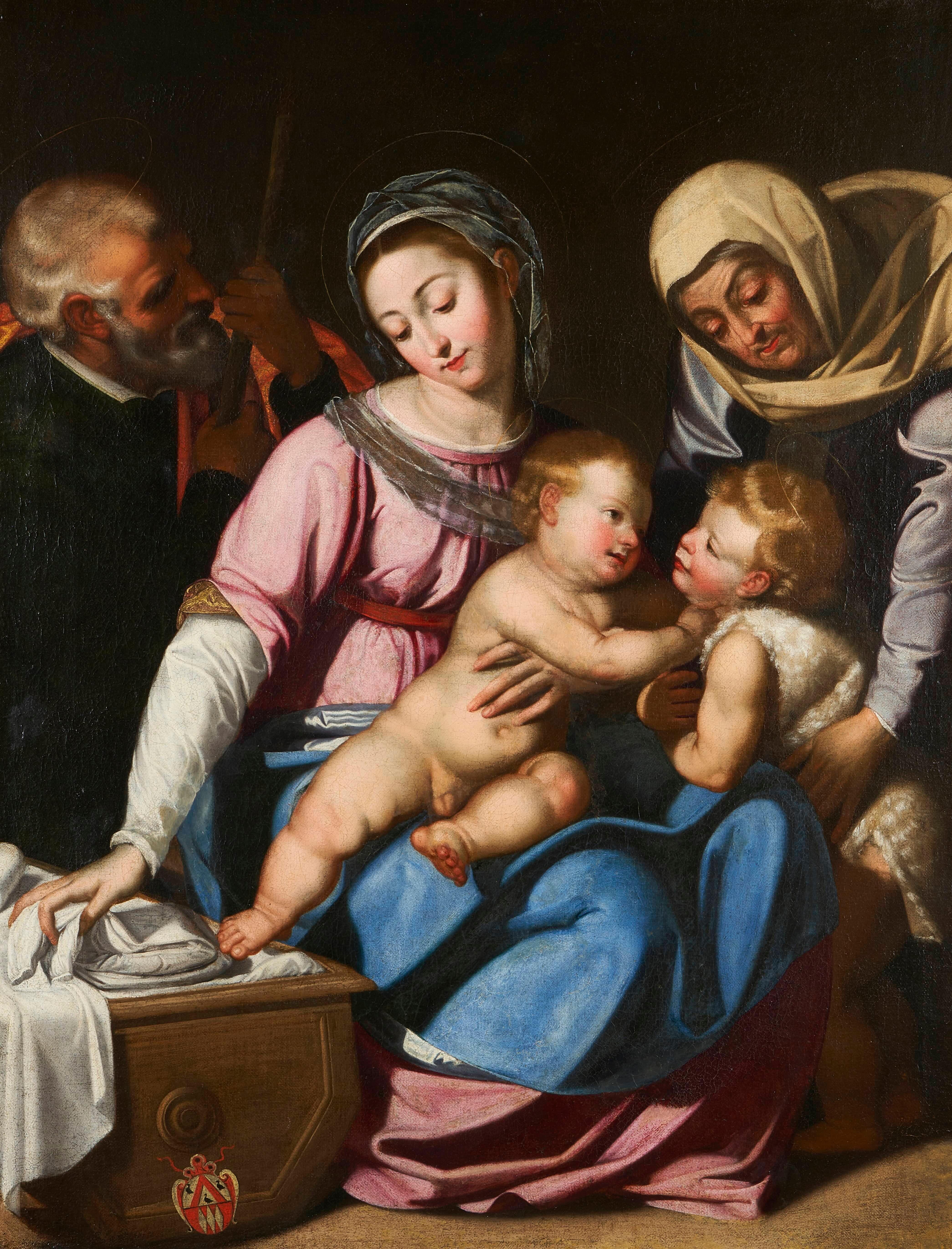 La Sagrada Familia con los jóvenes St. John The Baptist y St Elizabeth - Painting de Scipione Pulzone, called Il Gaetano (Gaeta 1544 - Rome 1598)