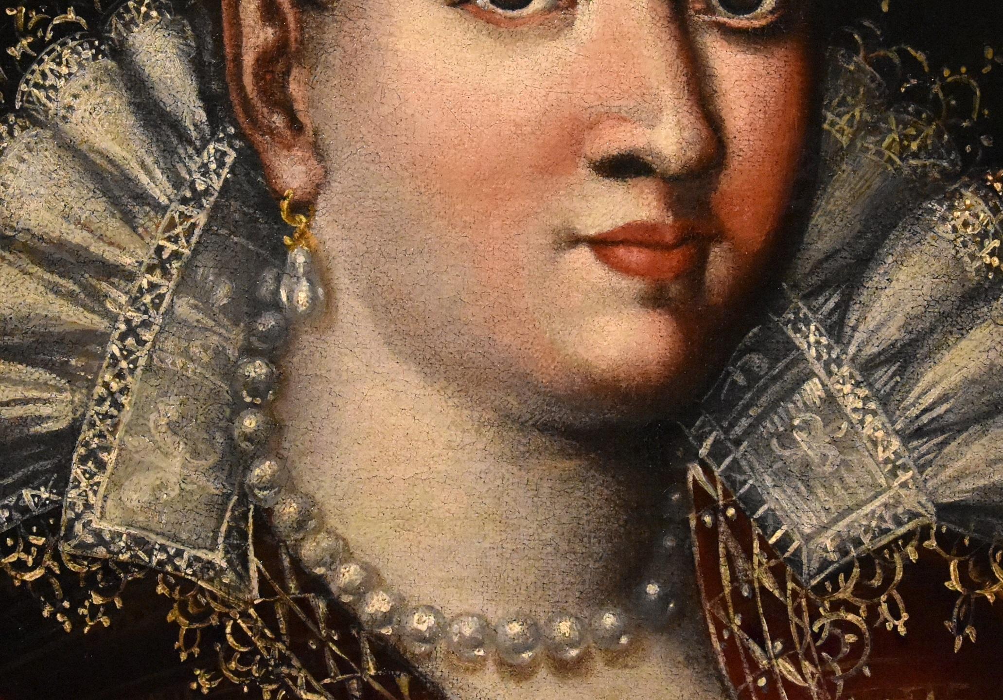 Portrait de femme Pulzone Peinture à l'huile sur toile Grand maître italien 16ème siècle Roma - Noir Portrait Painting par Scipione Pulzone, called Il Gaetano (Gaeta 1544 - Rome 1598)