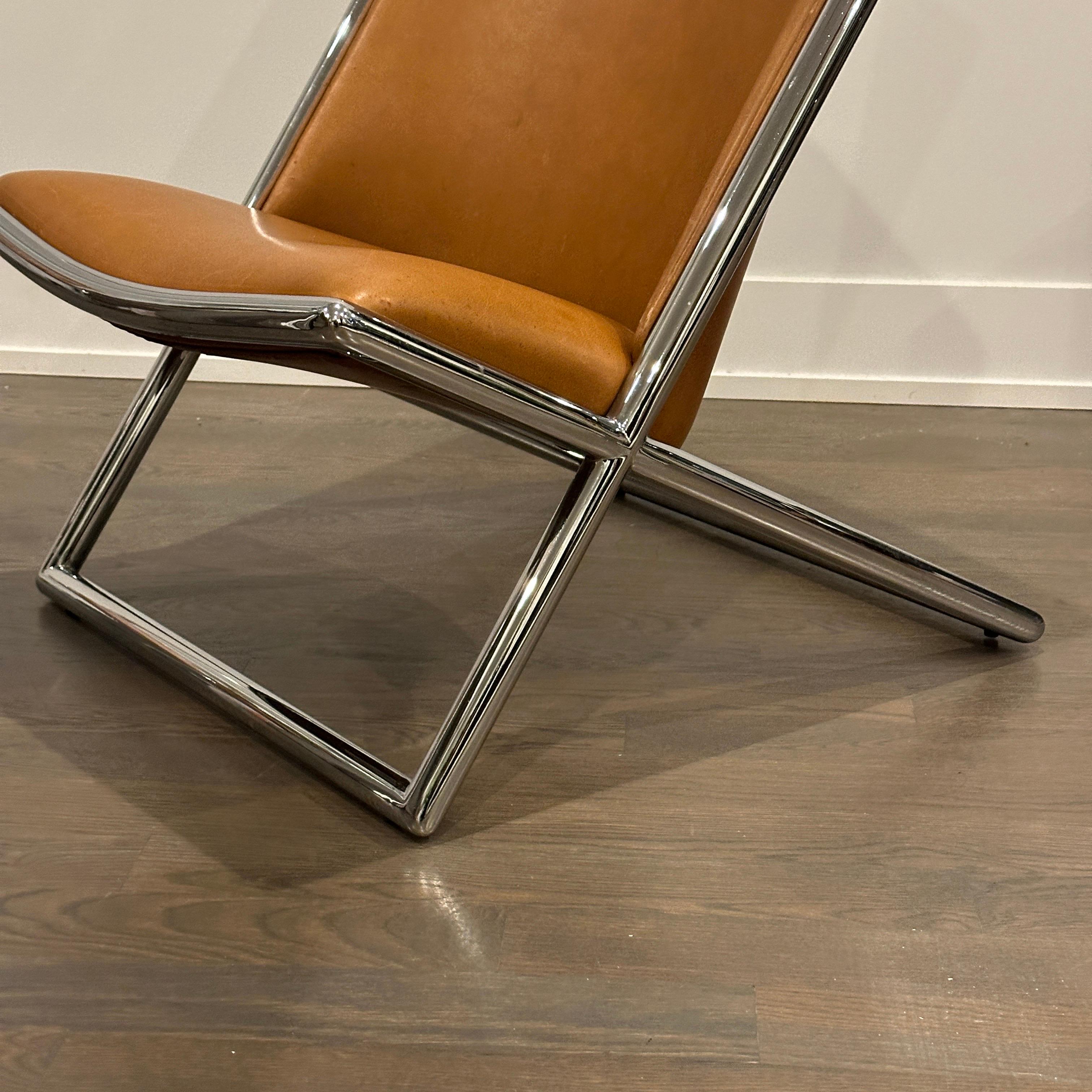 Mid-Century Modern Scissor Chair by Ward Bennett in Original Brown Leather For Sale