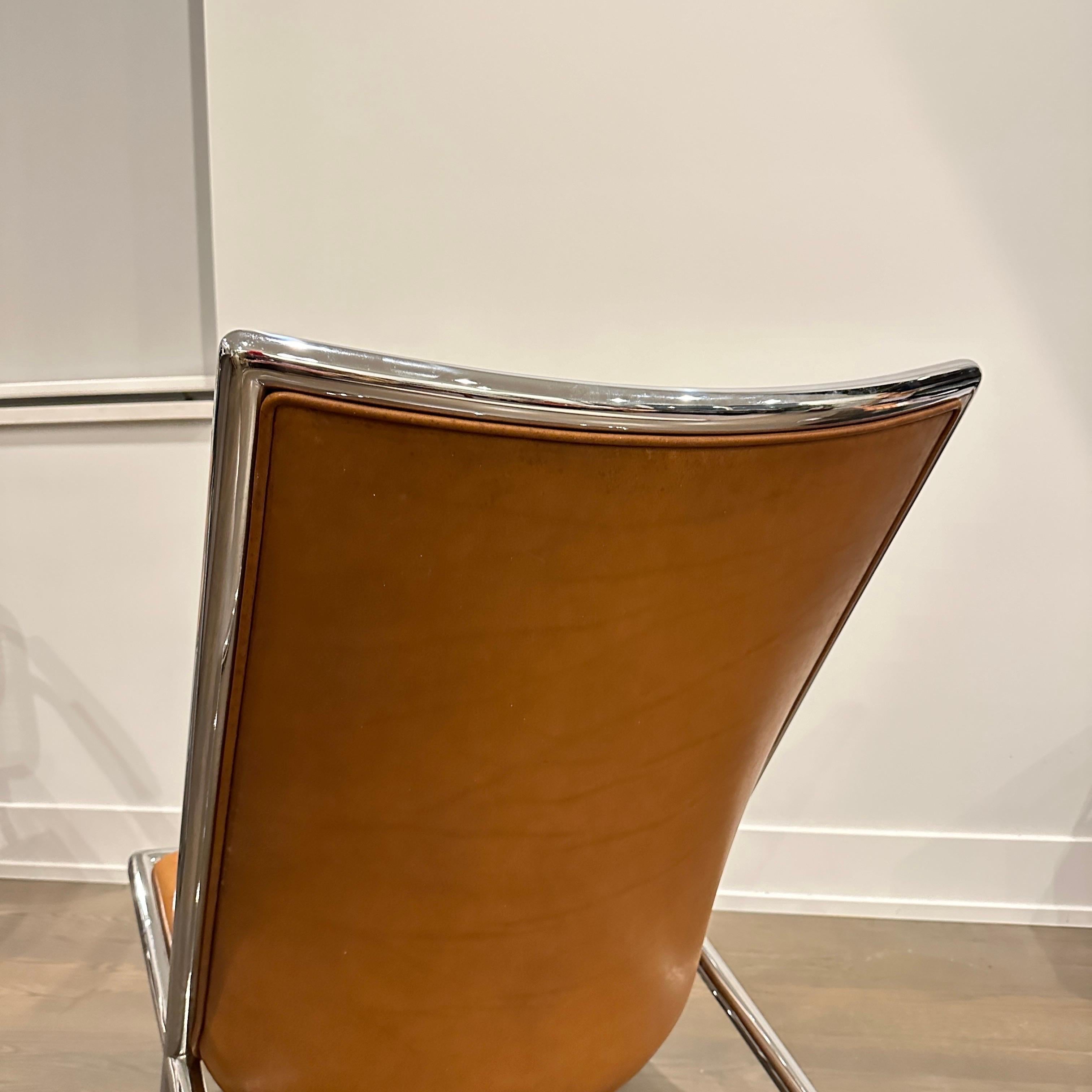 20th Century Scissor Chair by Ward Bennett in Original Brown Leather For Sale