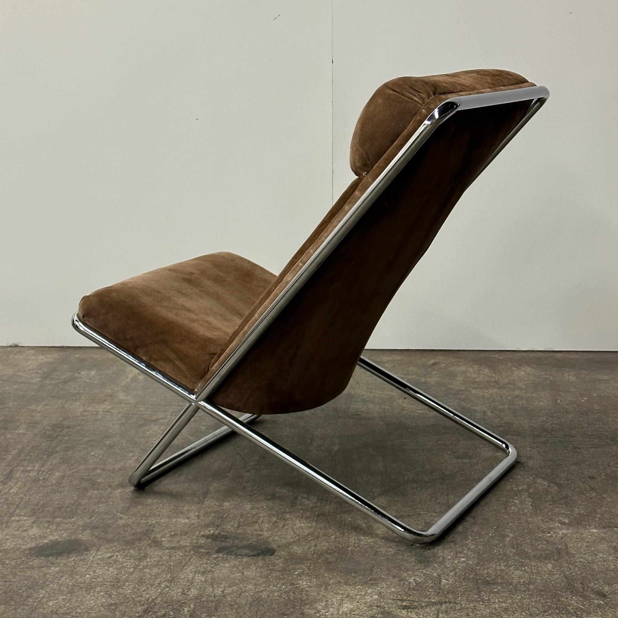 Mid-Century Modern Scissor Chair by Ward Bennett in Original Brown Suede For Sale