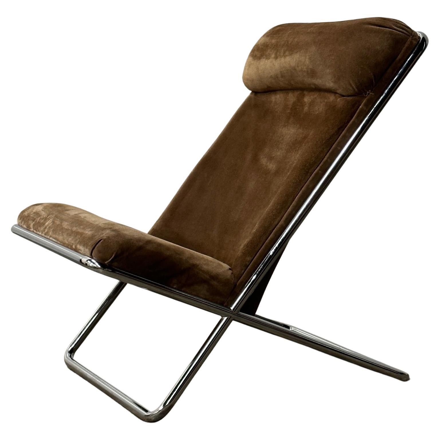 Scissor Chair by Ward Bennett in Original Brown Suede For Sale