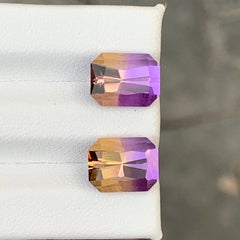 Par de piedras preciosas de ametrina boliviana natural bicolor (morado y amarillo), talladas a tijera, de 10 mm
