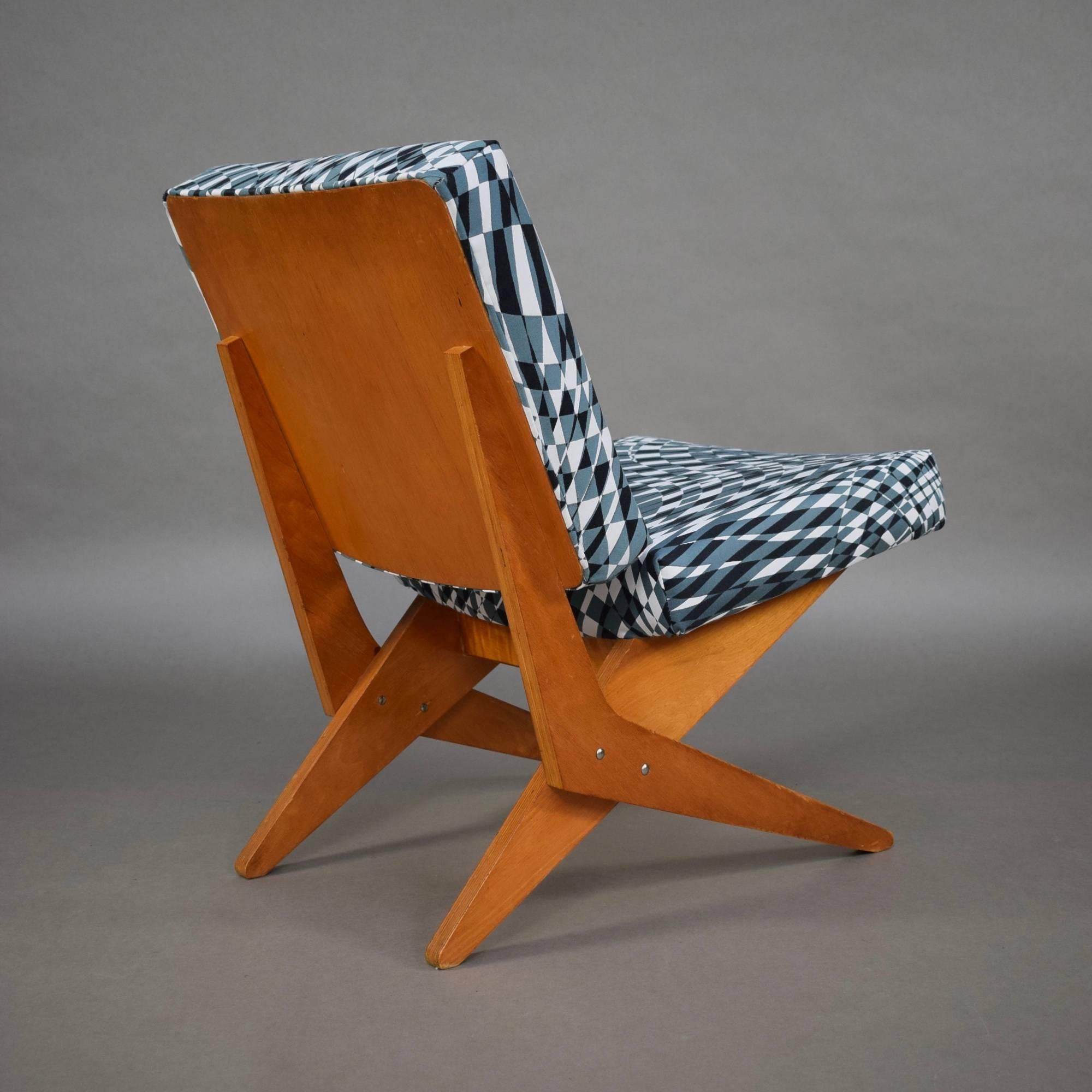 Mid-Century Modern Scissor Lounge Chair by Jan Van Grunsven for Pastoe, New Upholstery, 1957 For Sale