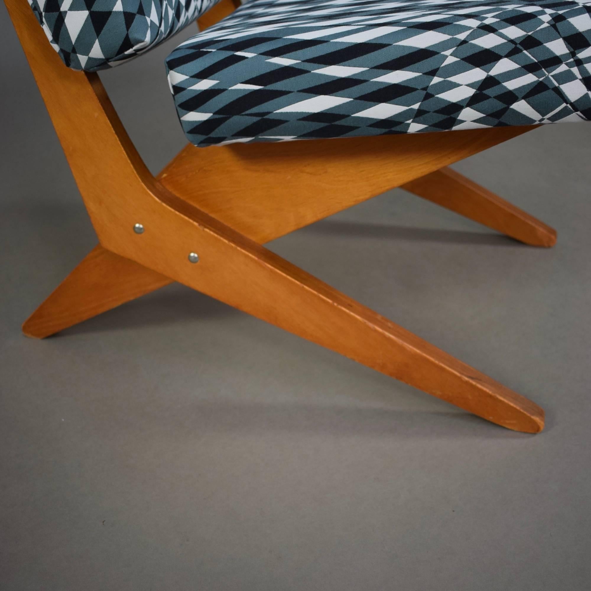 Dutch Scissor Lounge Chair by Jan Van Grunsven for Pastoe, New Upholstery, 1957 For Sale