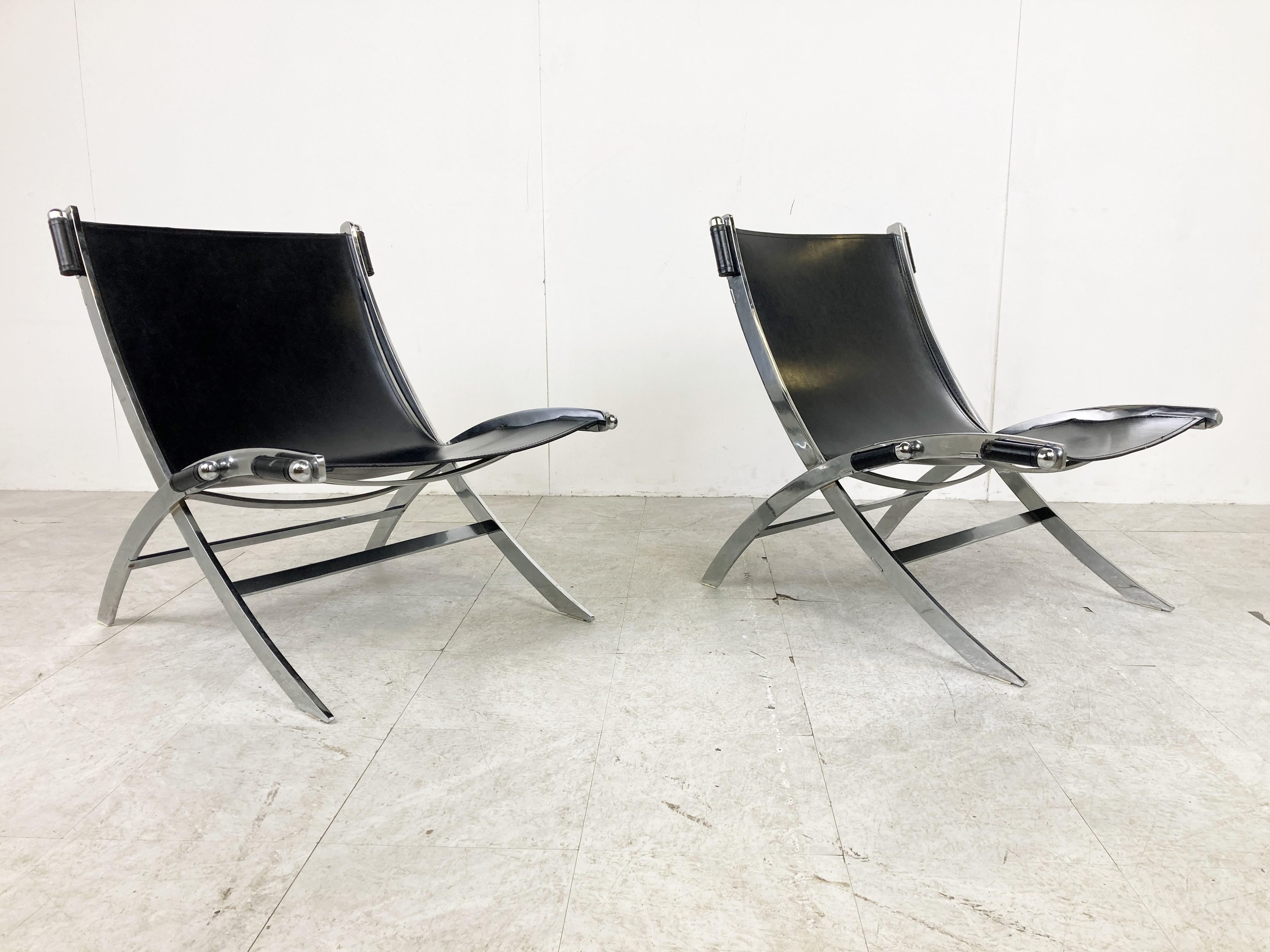Leather Scissor Lounge Chairs by Paul Tuttle and Antonio Citterio for Flexform, 1980s