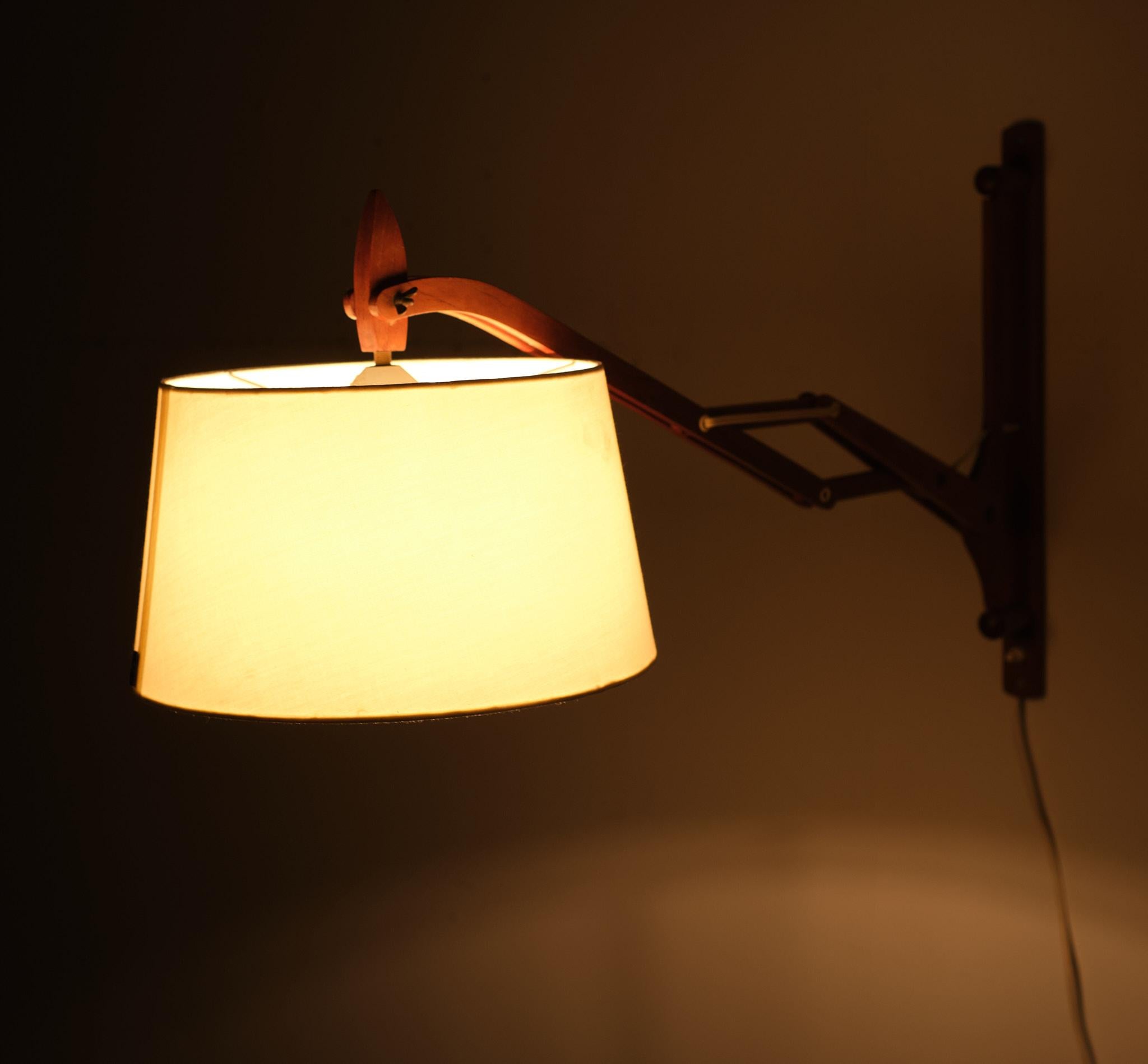 Scissor Teak Wall Lamp Holland, 1960s 3