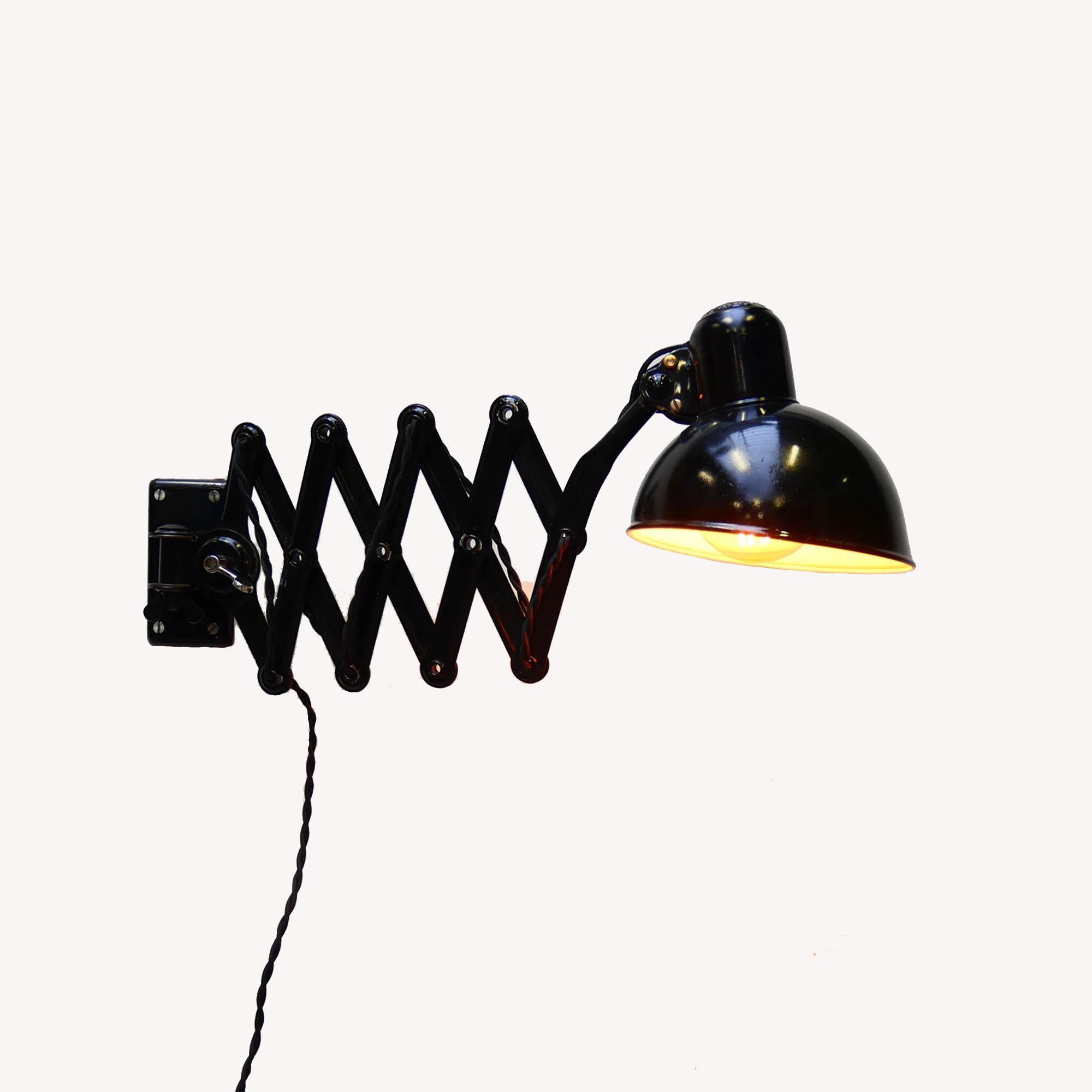 Painted Scissor Wall Lamp Kaiser Idell by Dell Black, Germany, circa 1930-1939