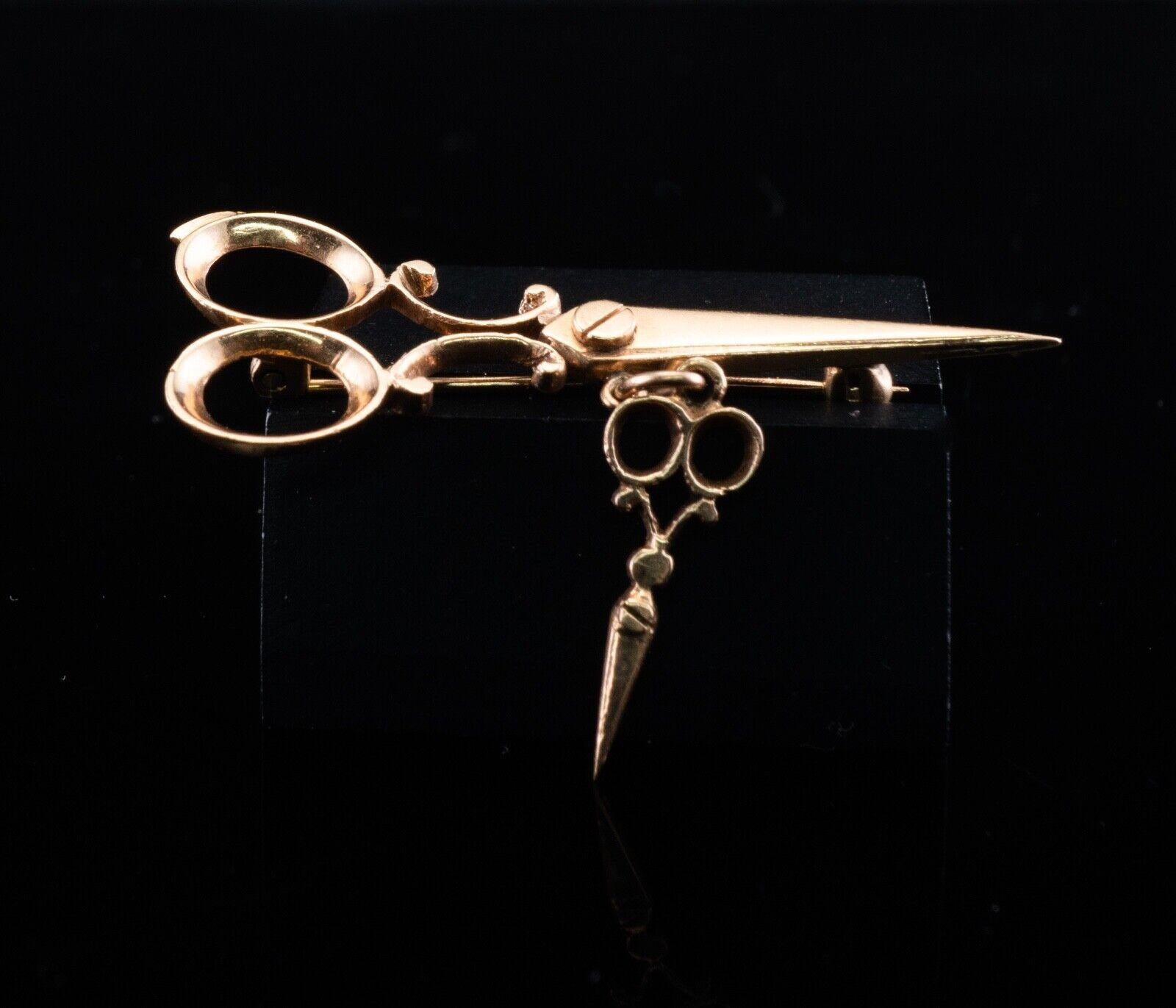 Scissors Brooch Pin 14K Pink Gold Hairstylist Hairdresser Vintage In Good Condition For Sale In East Brunswick, NJ