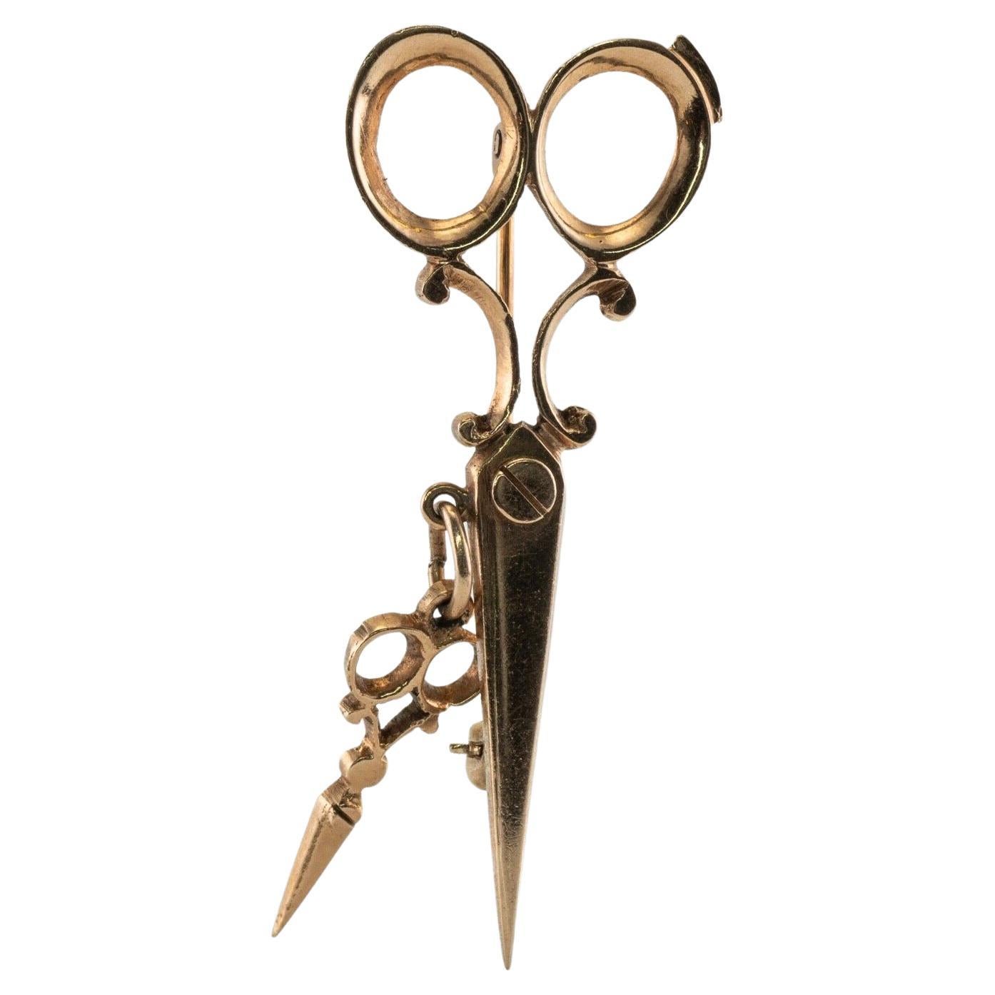 Scissors Brooch Pin 14K Pink Gold Hairstylist Hairdresser Vintage