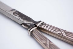 Scissors with embossed silver handles