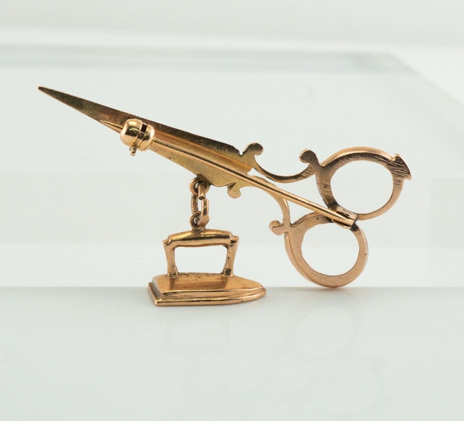 Scissors with Iron Brooch Pin 14K Pink Gold Seamstress Vintage In Good Condition For Sale In East Brunswick, NJ