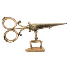 Scissors mit Eisen Brosche Pin 14K Rosa Gold Näherin Vintage