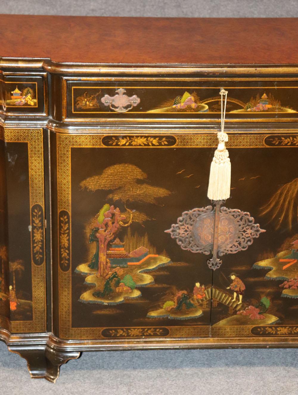 Schmieg and Kotzian Chinoiserie Paint Decorated Georgian Sideboard Buffet C1950 4