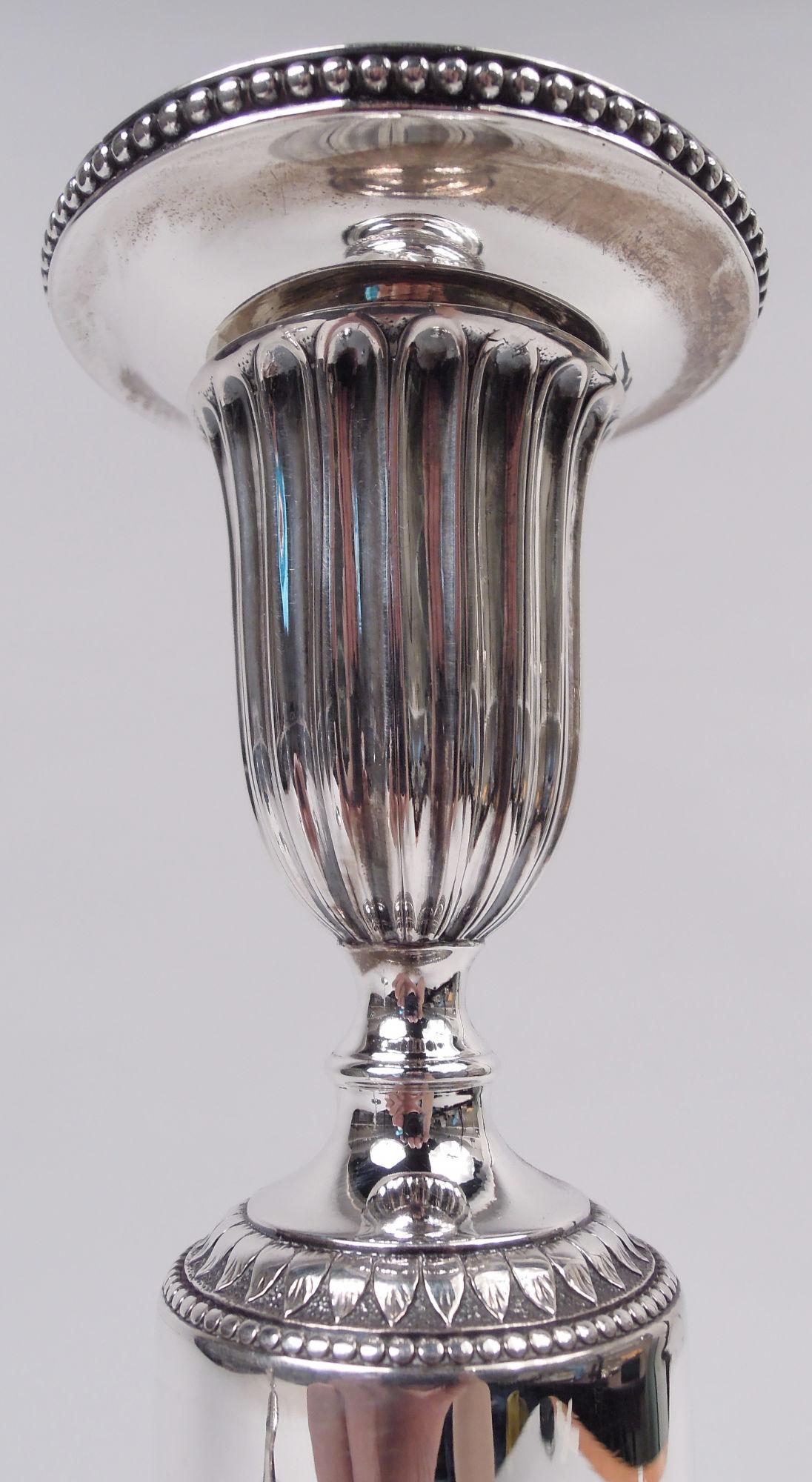 Beaded Scofield English Georgian Neoclassical Candlesticks with Museum Provenance For Sale