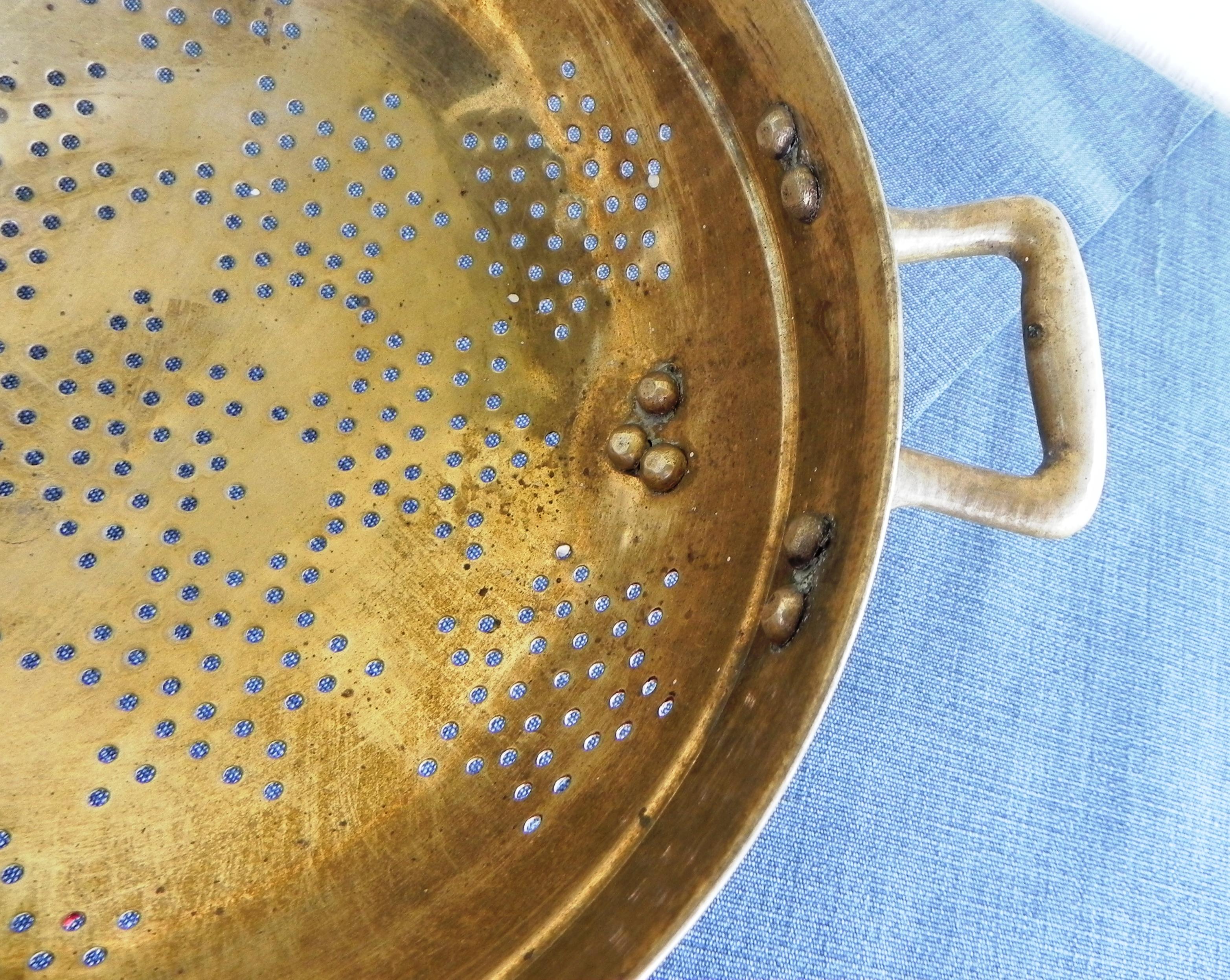 Italian solid brass colander, 1970s For Sale