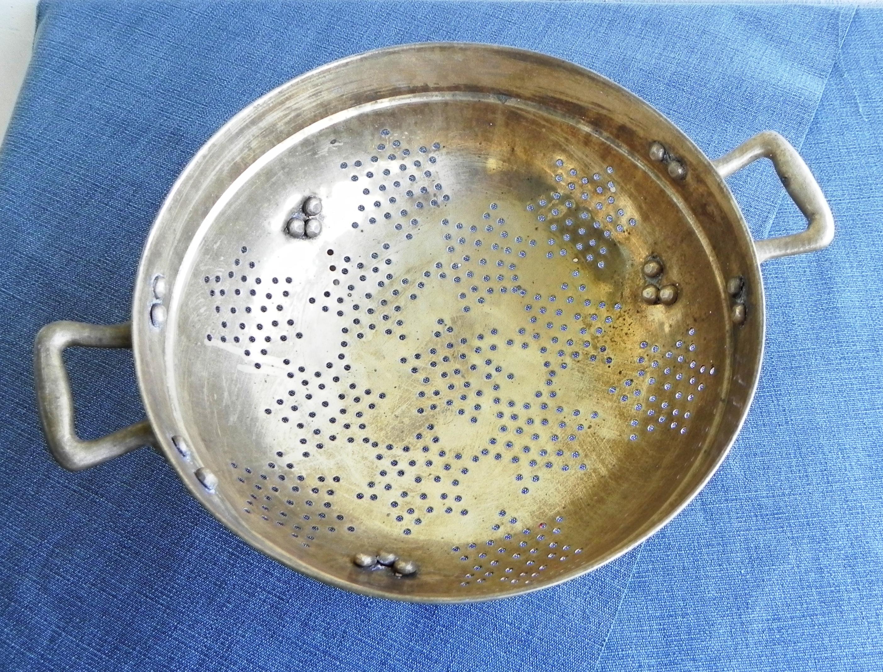 Hand-Crafted solid brass colander, 1970s For Sale