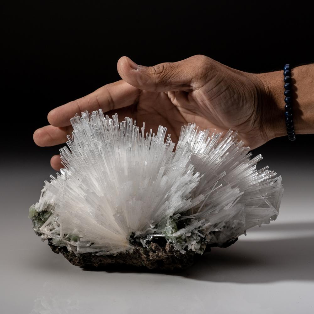 From Nasik District, Maharashtra, India

Large lustrous cluster of intersecting acicular sprays of scolectite crystals with matrix. The scolecite crystals have glassy crystal faces and are mostly translucent with transparent four-sided pyramidal