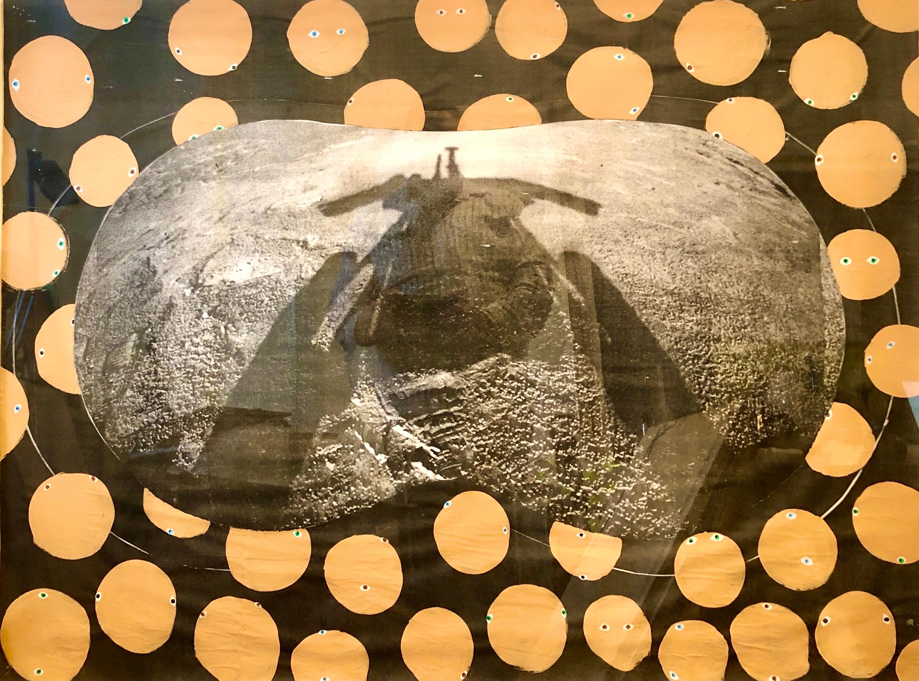 Scoli Acosta Pittura contemporanea a tecnica mista di grandi dimensioni LA Art Red Planet Collage