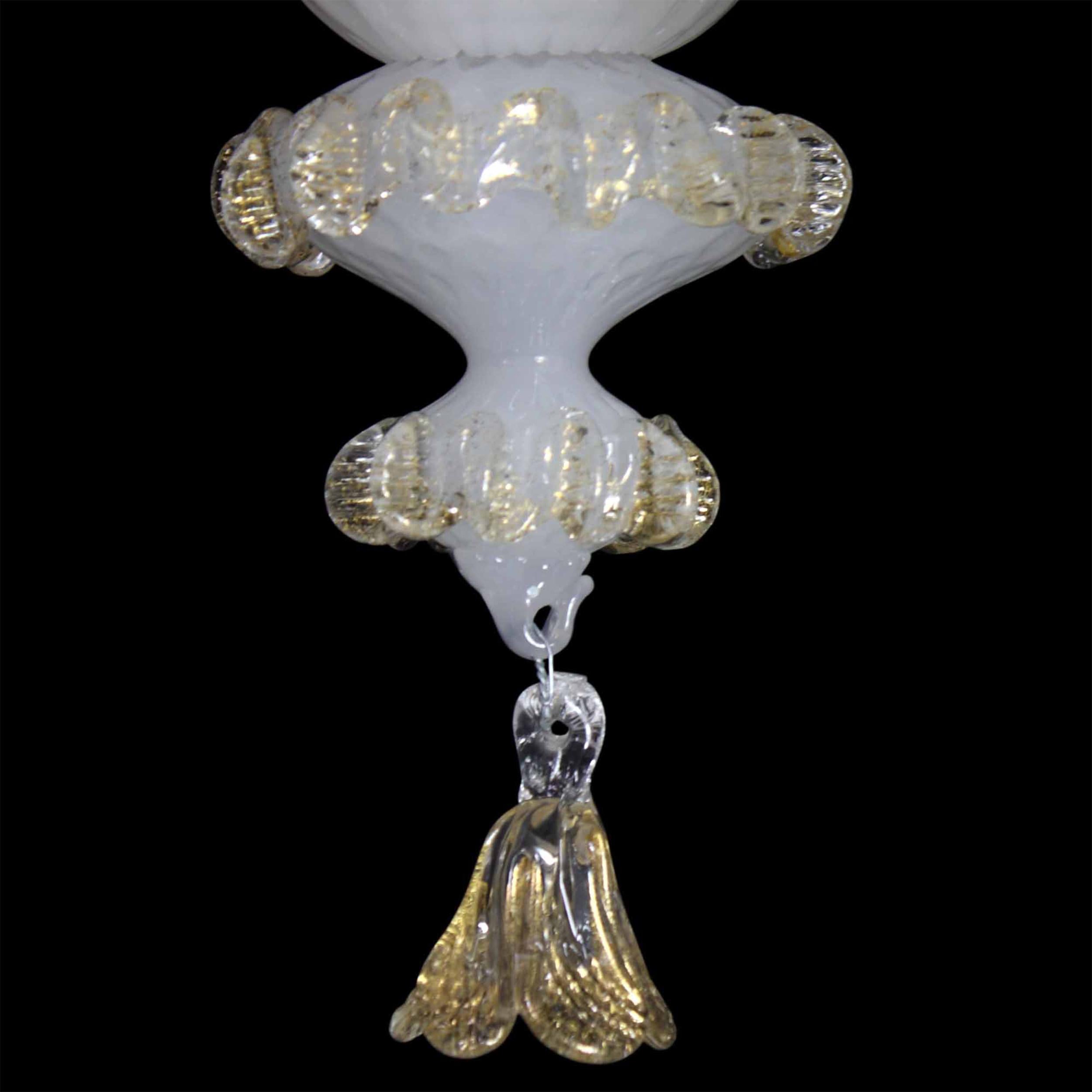 Blown Glass Sconce 1 Arm, White Silk Murano Glass Gold Details by Multiforme in stock For Sale