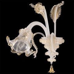 Lámpara 1 Brazo, Seda Blanca Cristal de Murano Detalles Dorados by Multiforme in stock