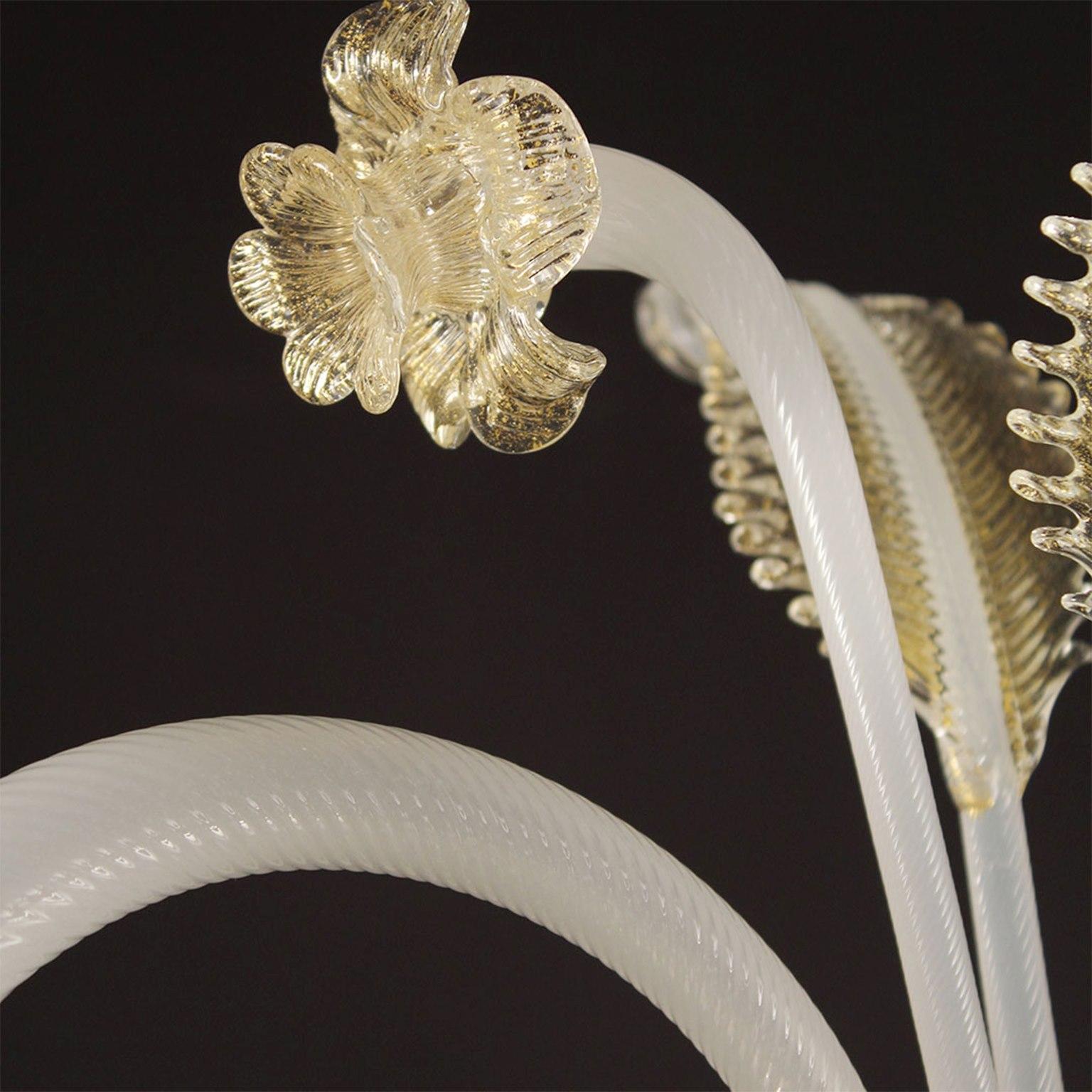 Italian Sconce 1 Arm, White Silk Murano Glass Gold Details by Multiforme in stock For Sale
