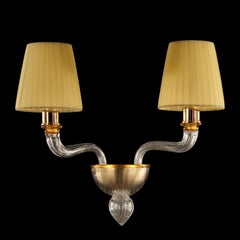 Sconce 2 Arms clear and amber Murano Glass, handmade Lampshades by Multiforme
