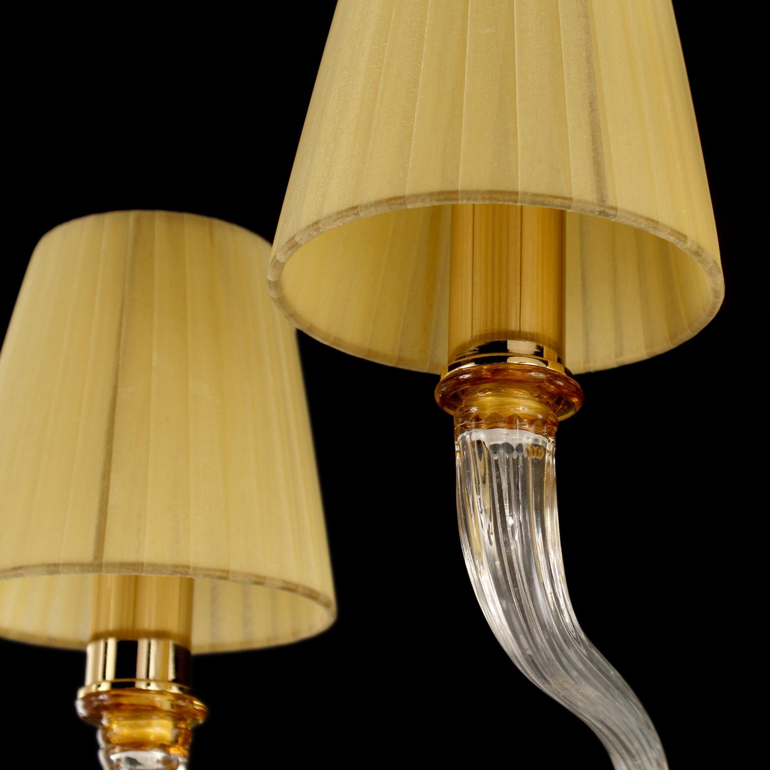 Sconce 2 Arms clear and amber Murano Glass, handmade Lampshades by Multiforme In New Condition For Sale In Trebaseleghe, IT