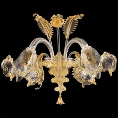 Sconce 2 Arms, Clear Murano Glass Amber Details by Multiforme