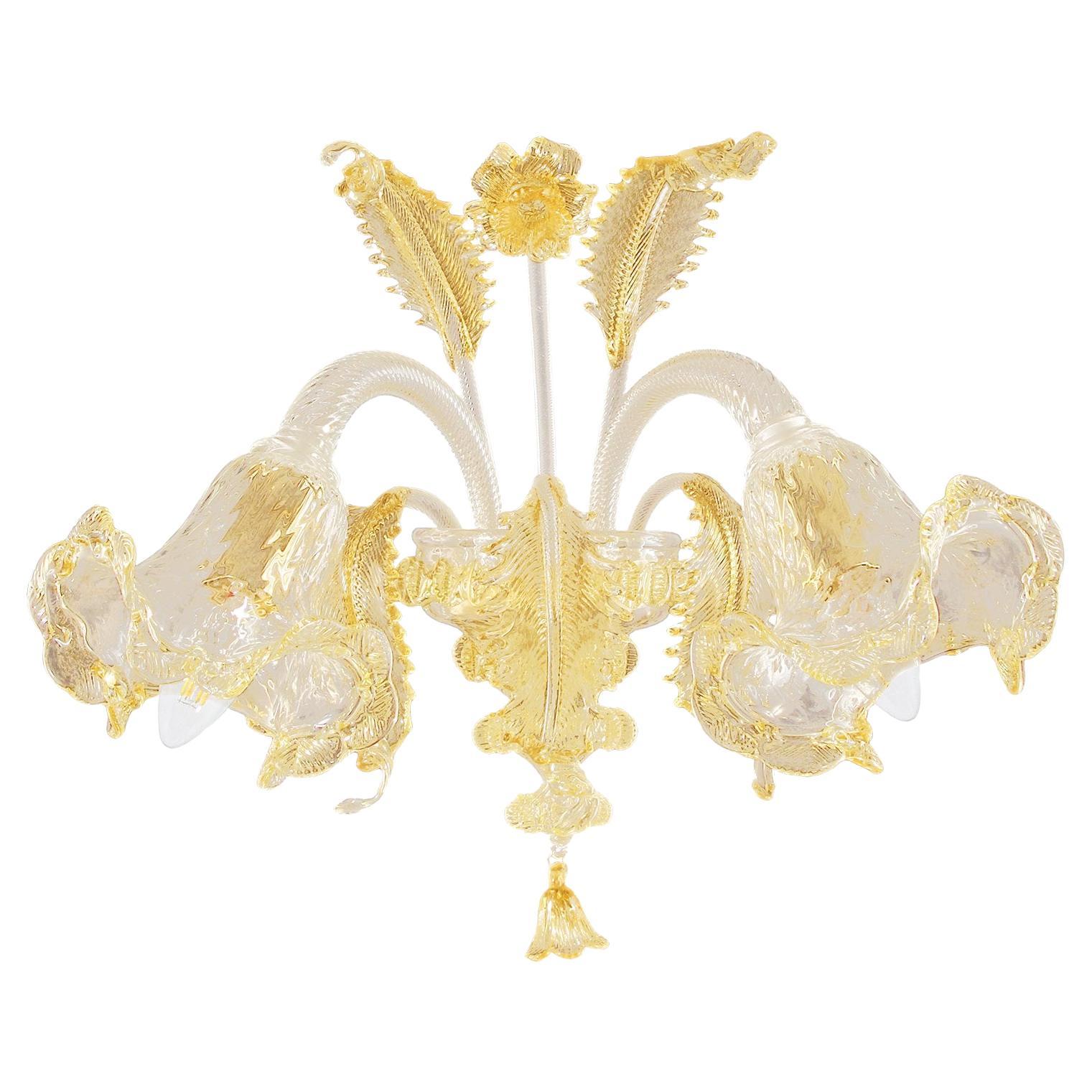 Sconce 2 Arms, Clear Murano Glass Amber Details by Multiforme  