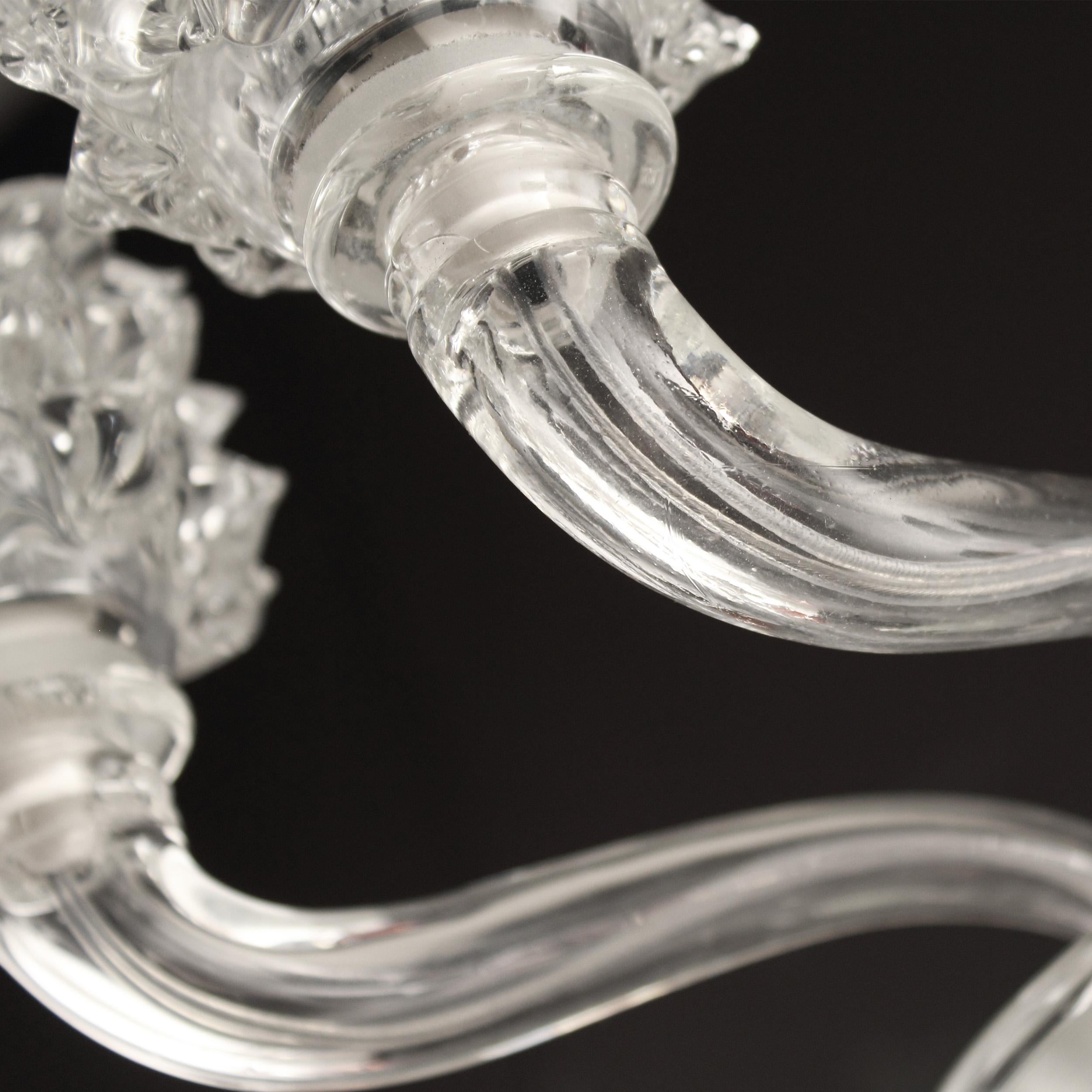 Italian Sconce 2 Arms Clear Murano Glass Clear Rostri Details by Multiforme in Stock For Sale