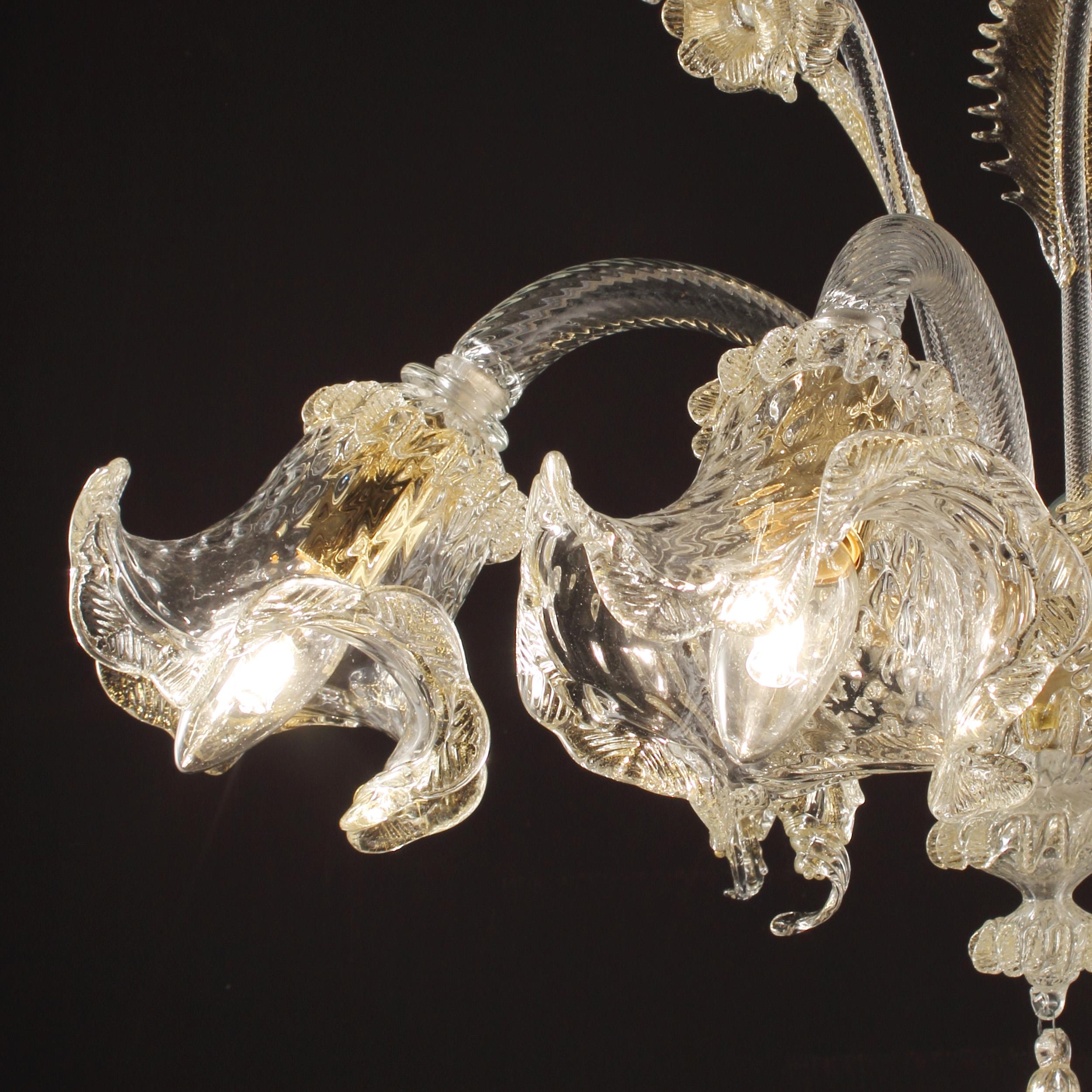 Sconce 2 Arms, Clear Murano Glass gold details by Multiforme in stock For Sale 3
