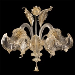 Wandleuchter, 2 Arme, Klar-Muranoglas, Golddetails von Multiforme, auf Lager